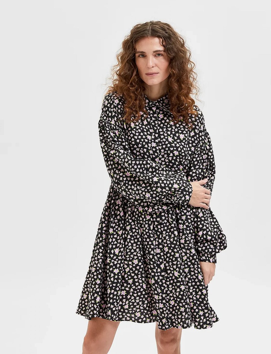 Selected - SLFJUDITA LS SHORT SHIRT DRESS B - skjortekjoler - black - 5