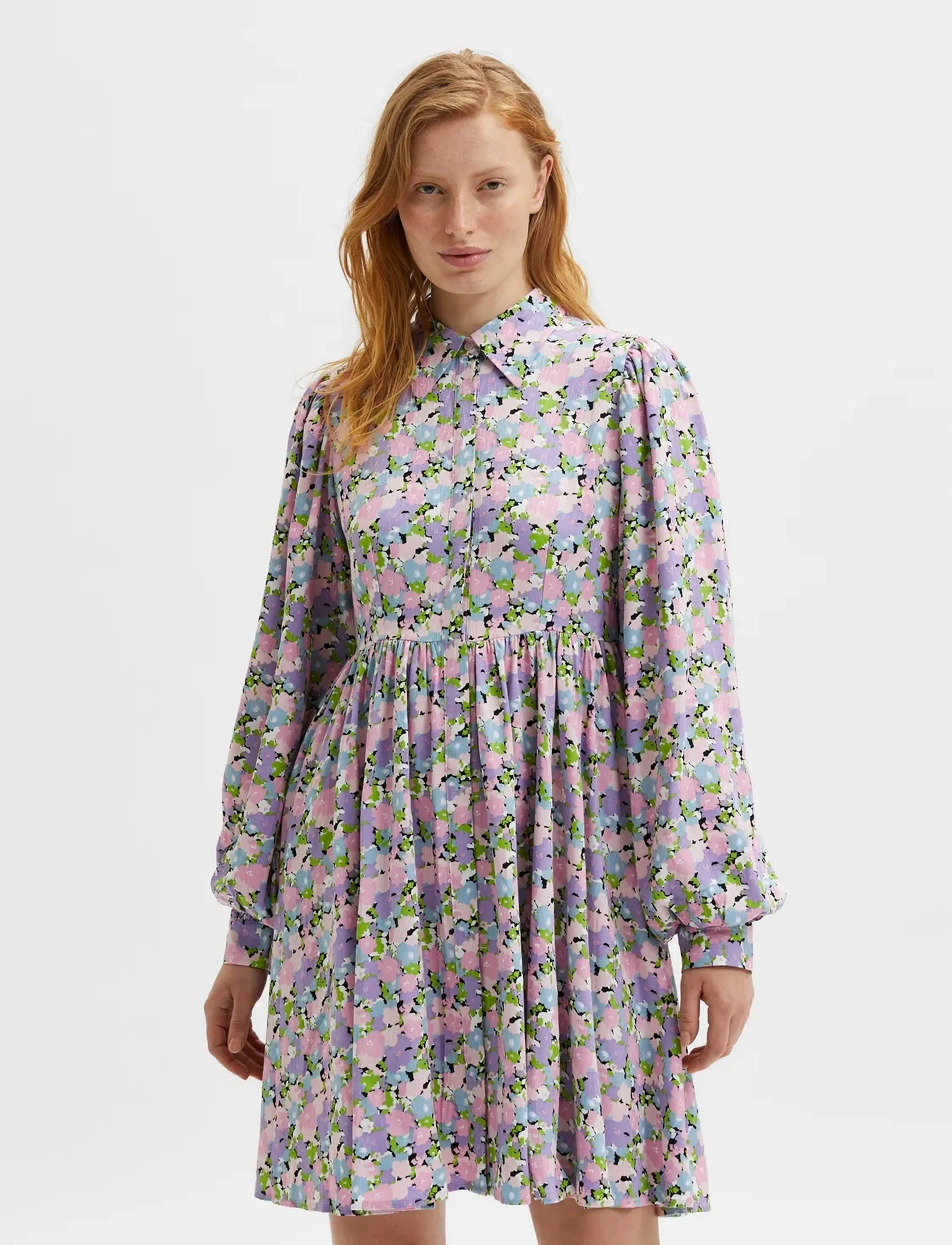 Selected Slfjudita Ls Short Shirt Dress B, 34, Multi/patterned, Kjoler > Kort Kjole, Dame