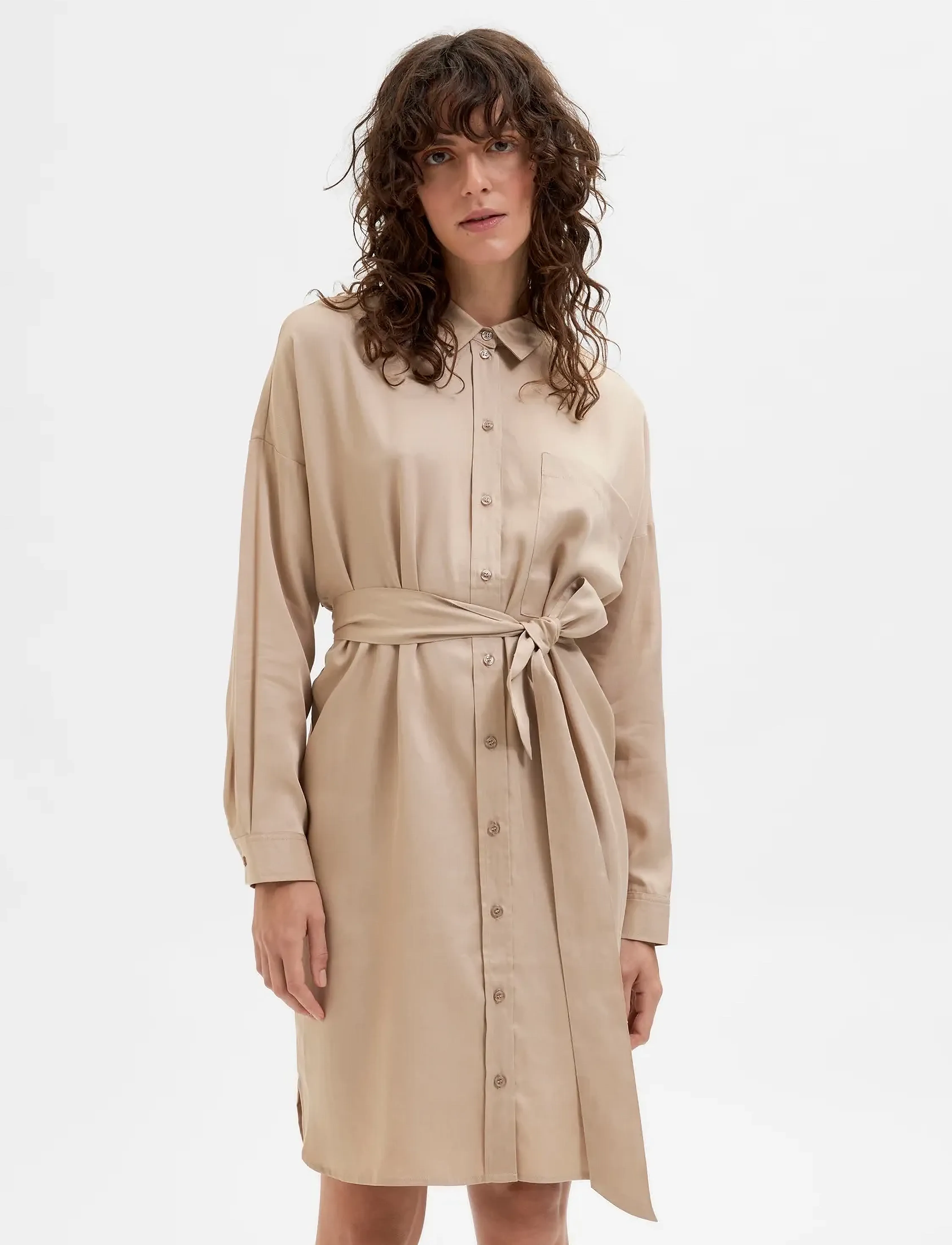 Selected SLFKIKKI-TONIA LS SHORT DRESS B - Särkkleidid - NOMAD / beige