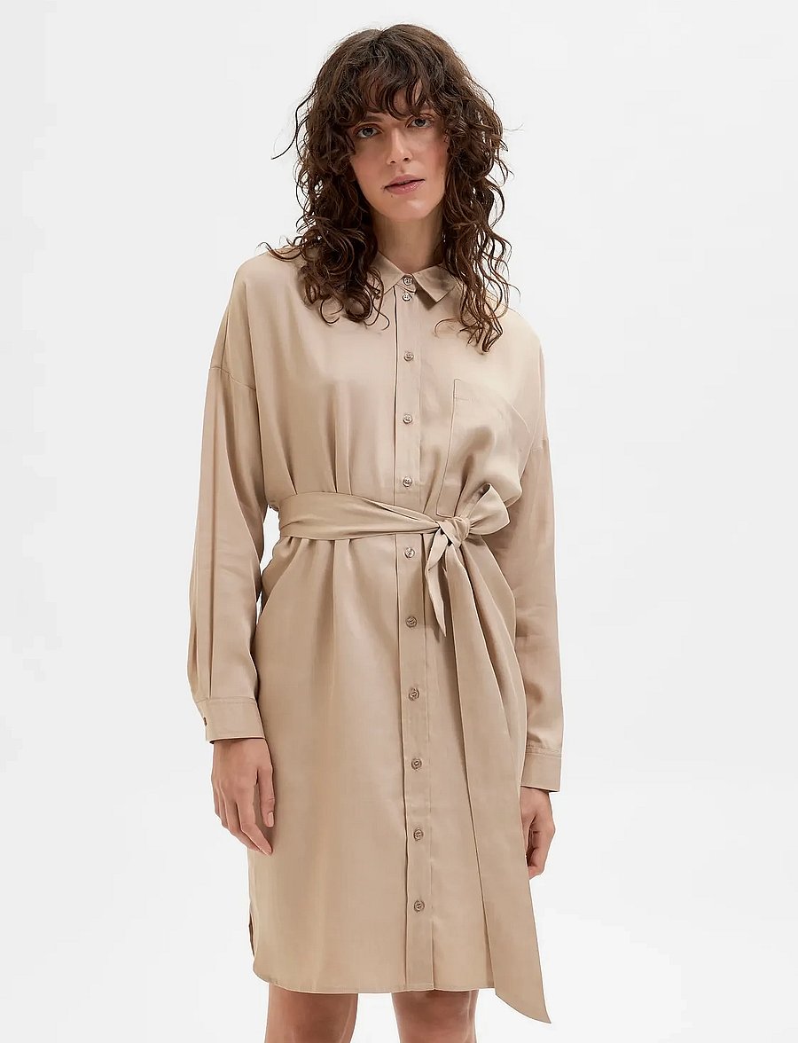 Selected - SLFKIKKI-TONIA LS SHORT DRESS B - robes chemises - nomad - 0