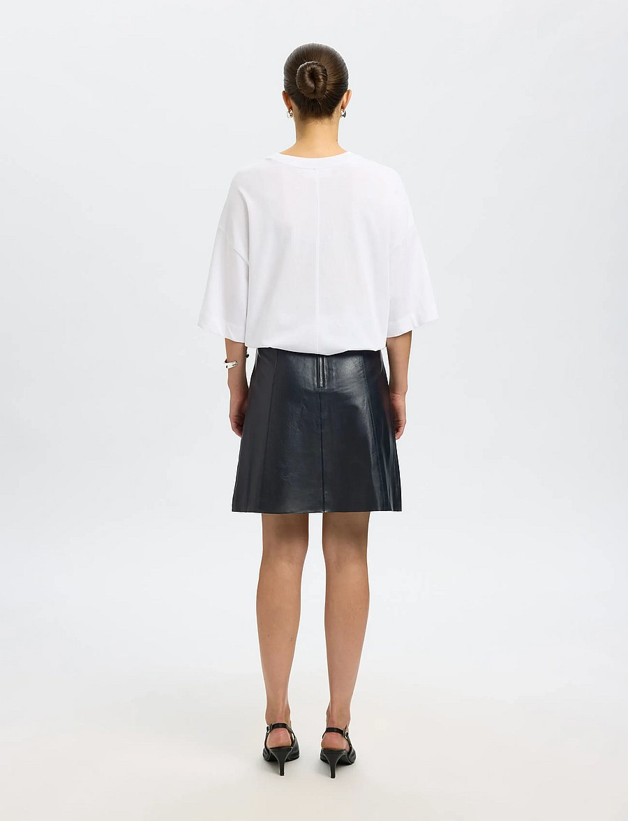 Selected - SLFNEW IBI MW LEATHER SKIRT B NOOS - leather skirts - black - 3