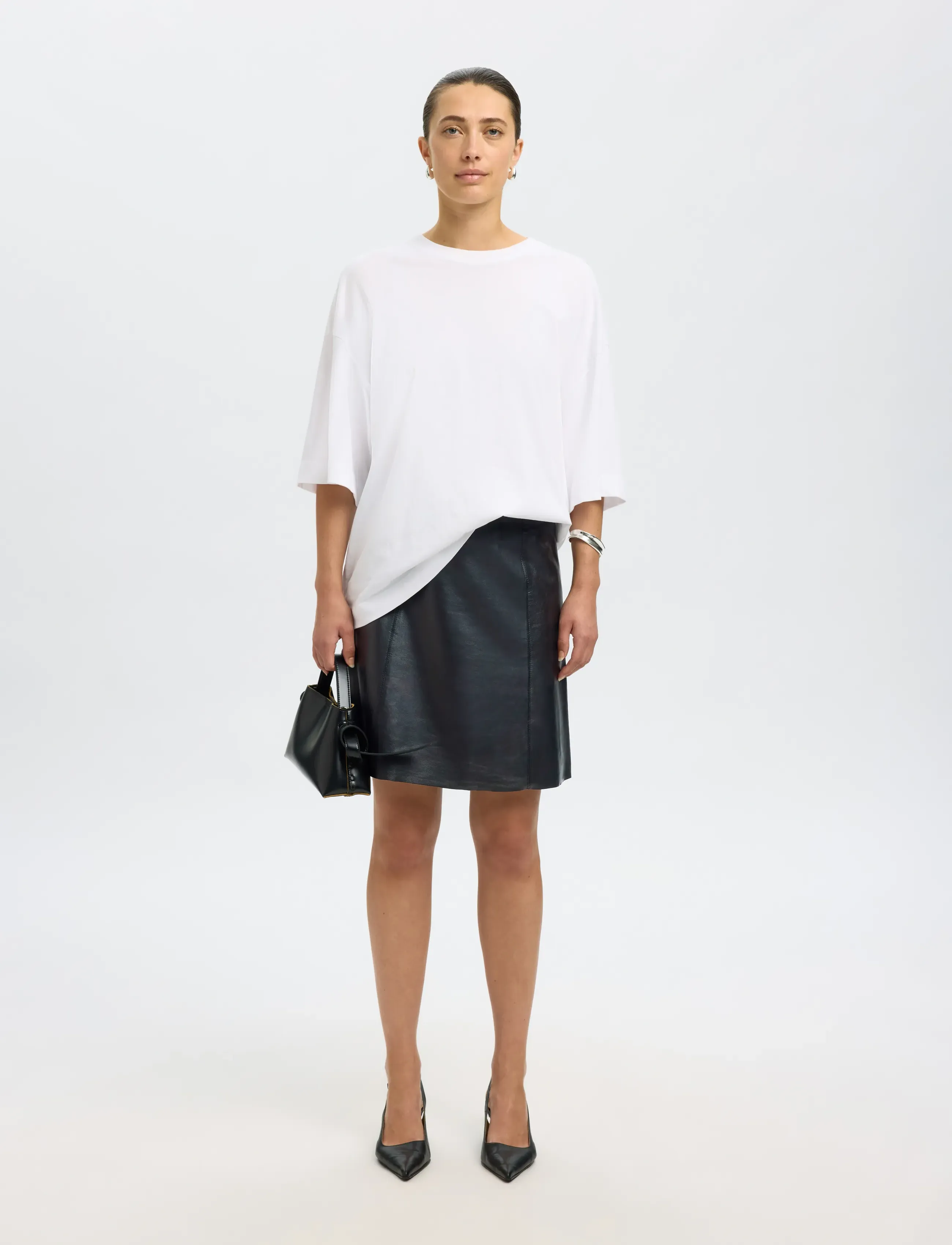 Selected - SLWNEW IBI MW LEATHER SKIRT B NOOS - lederröcke - black - 4