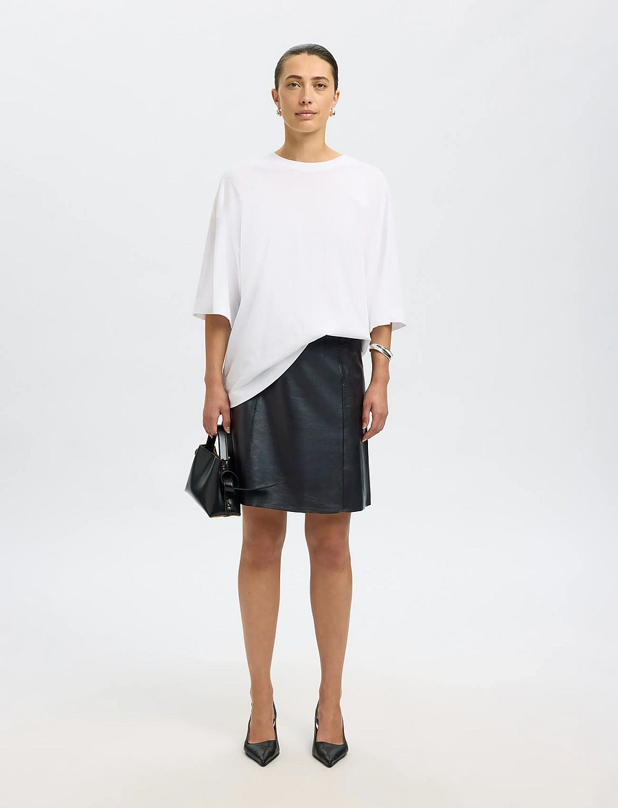 Selected - SLFNEW IBI MW LEATHER SKIRT B NOOS - leather skirts - black - 4