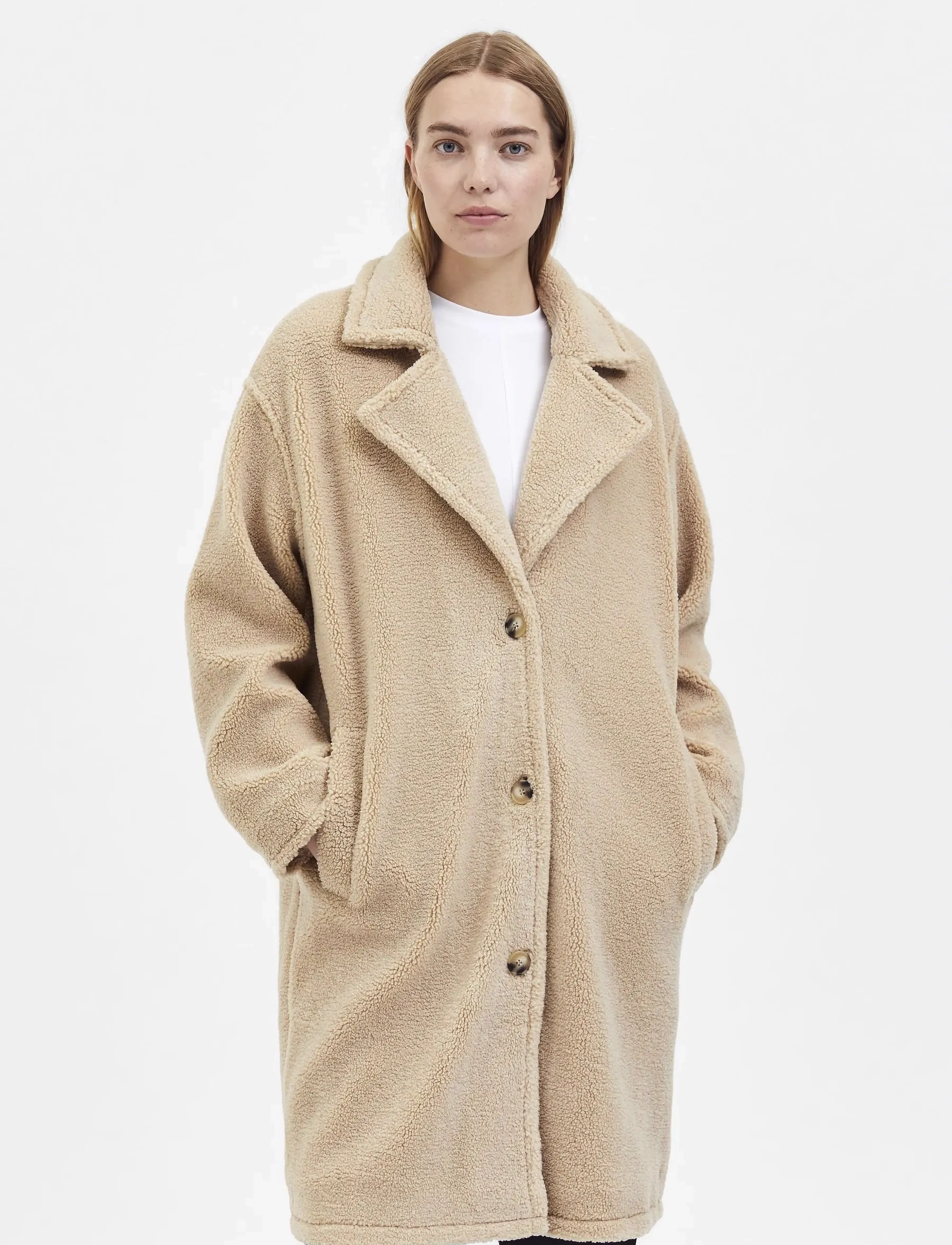 Selected - SLFLANA TEDDY COAT B - overtøj - sandshell - 2