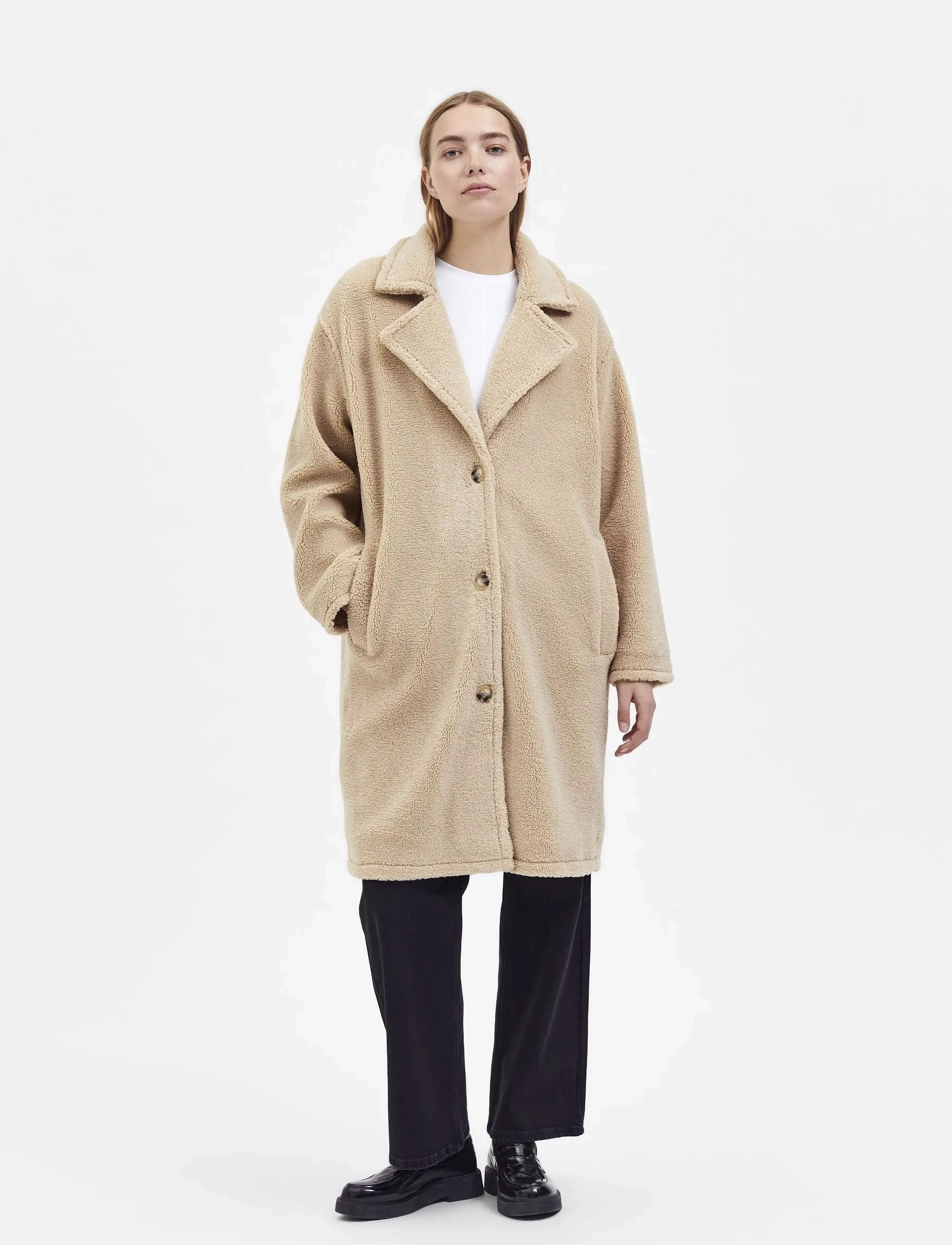 Selected - SLFLANA TEDDY COAT B - overtøj - sandshell - 4