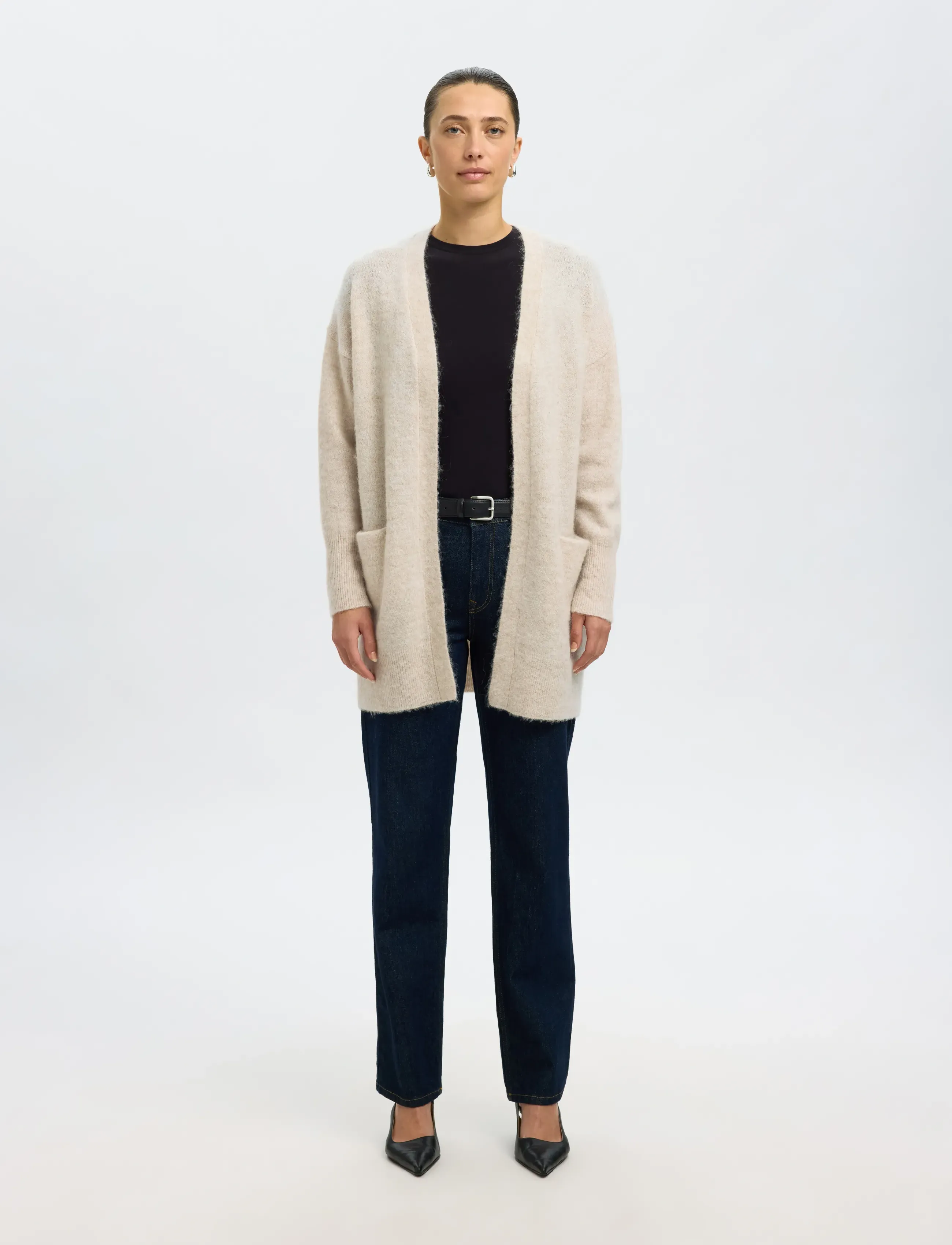 Selected Slflulu New Ls Knit Long Cardigan B Noos, Kvinder, Lang Strikket Cardigan, Beige, Str: L