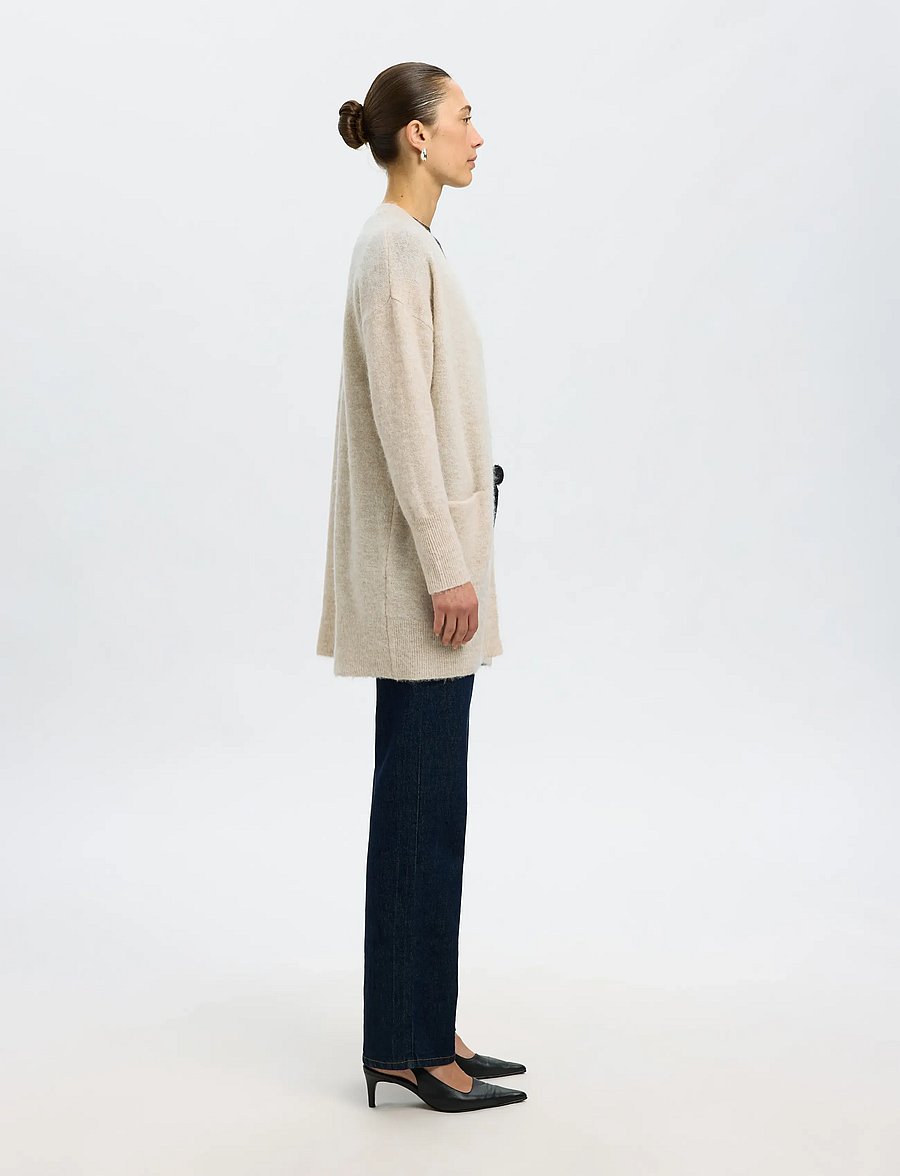 Selected - SLWLULU NEW LS KNIT LONG CARDIGAN B NOOS - strickjacken - birch - 3