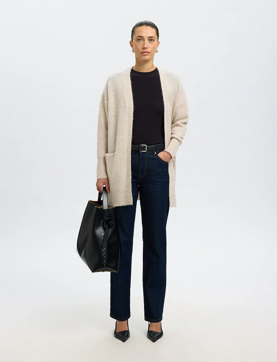 Selected - SLWLULU NEW LS KNIT LONG CARDIGAN B NOOS - strickjacken - birch - 5