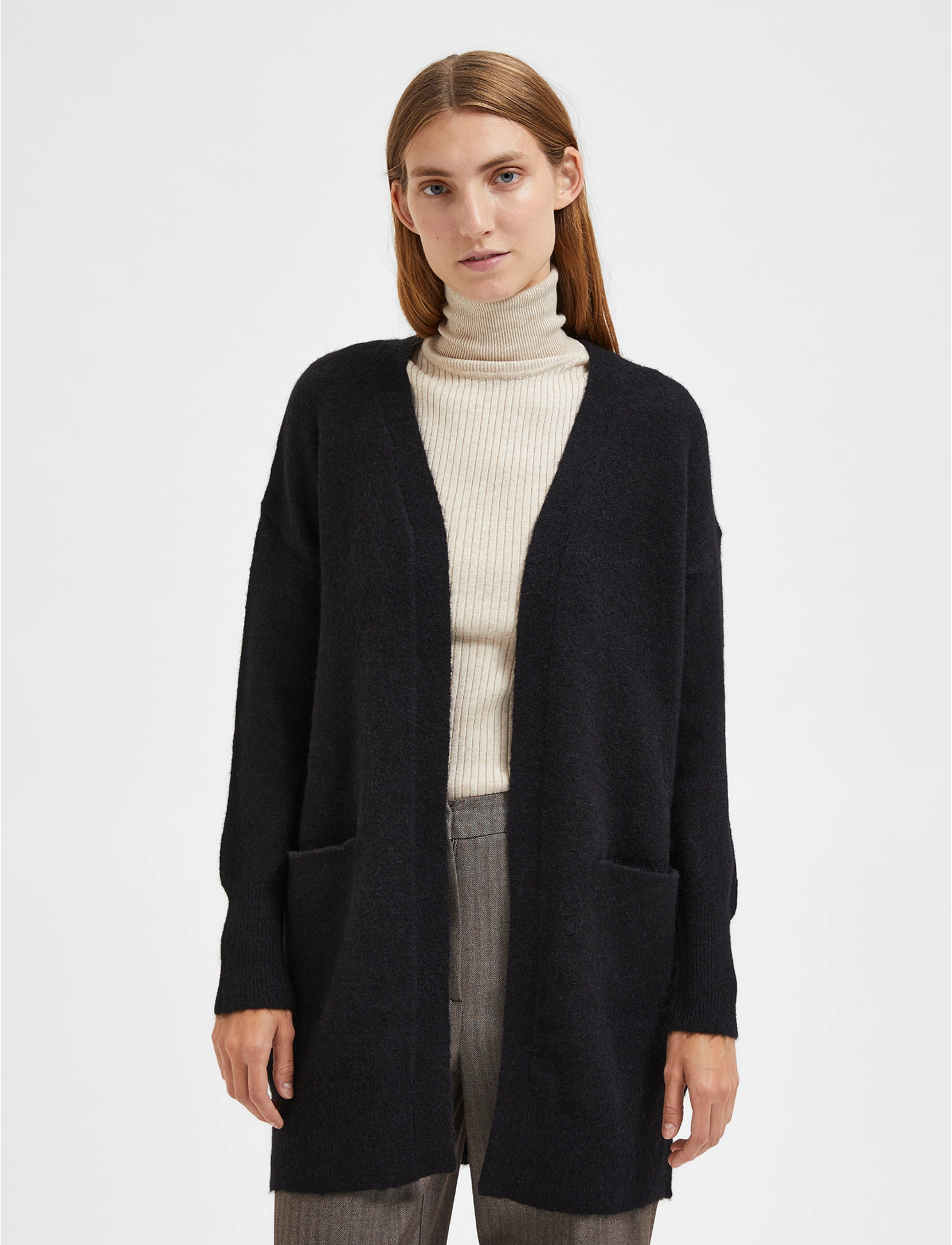 Selected Slflulu New Ls Knit Long Cardigan B Noos, Kvinder, Lang Strikket Cardigan, Sort, Str: S