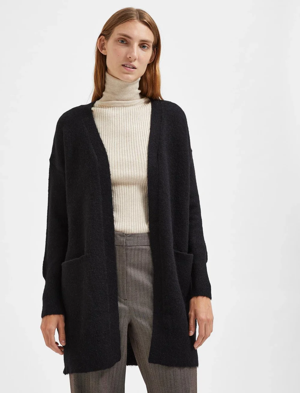 Selected - SLFLULU NEW LS KNIT LONG CARDIGAN  B - cardigans - black - 4