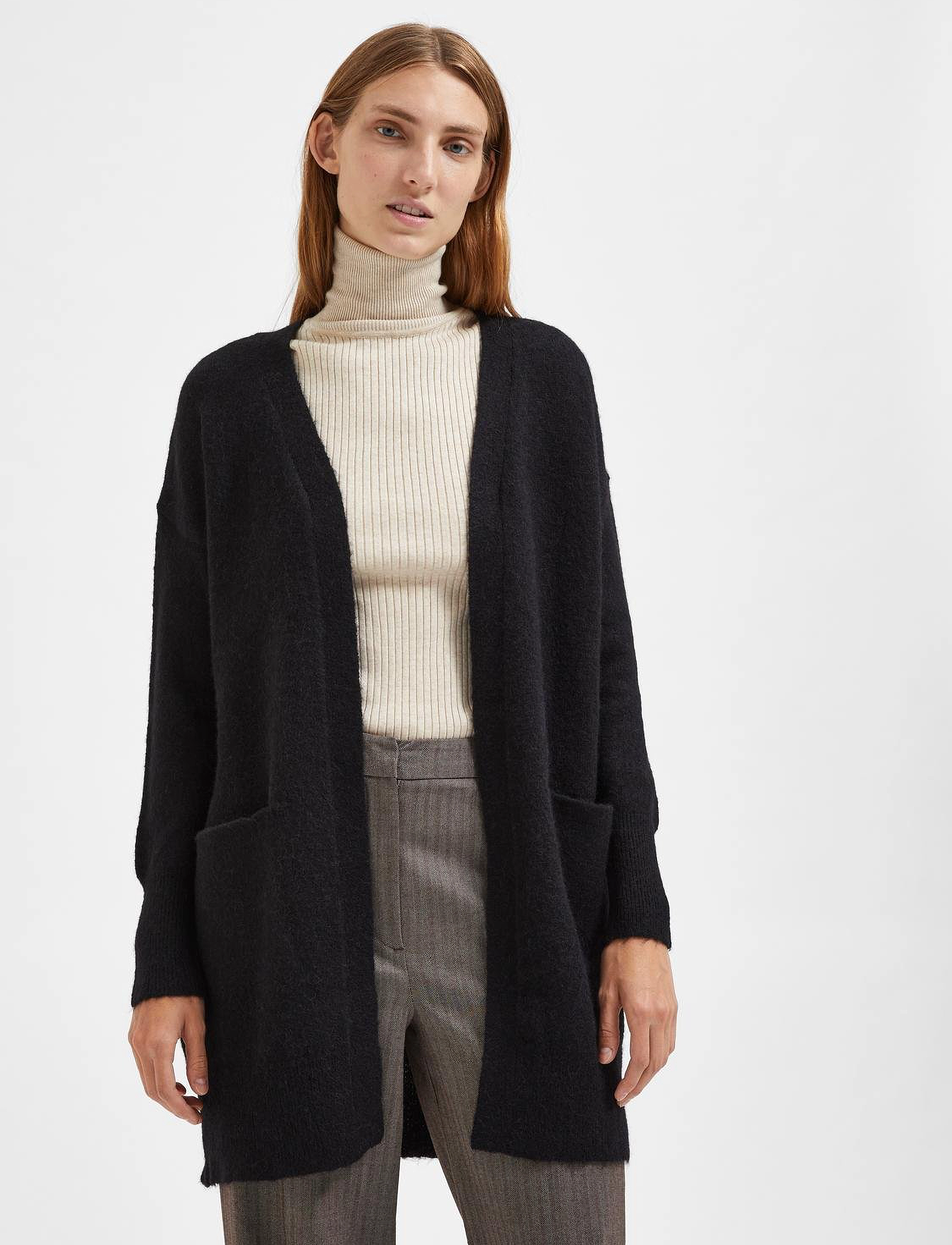 Selected - SLWLULU NEW LS KNIT LONG CARDIGAN B NOOS - gilets - black - 4