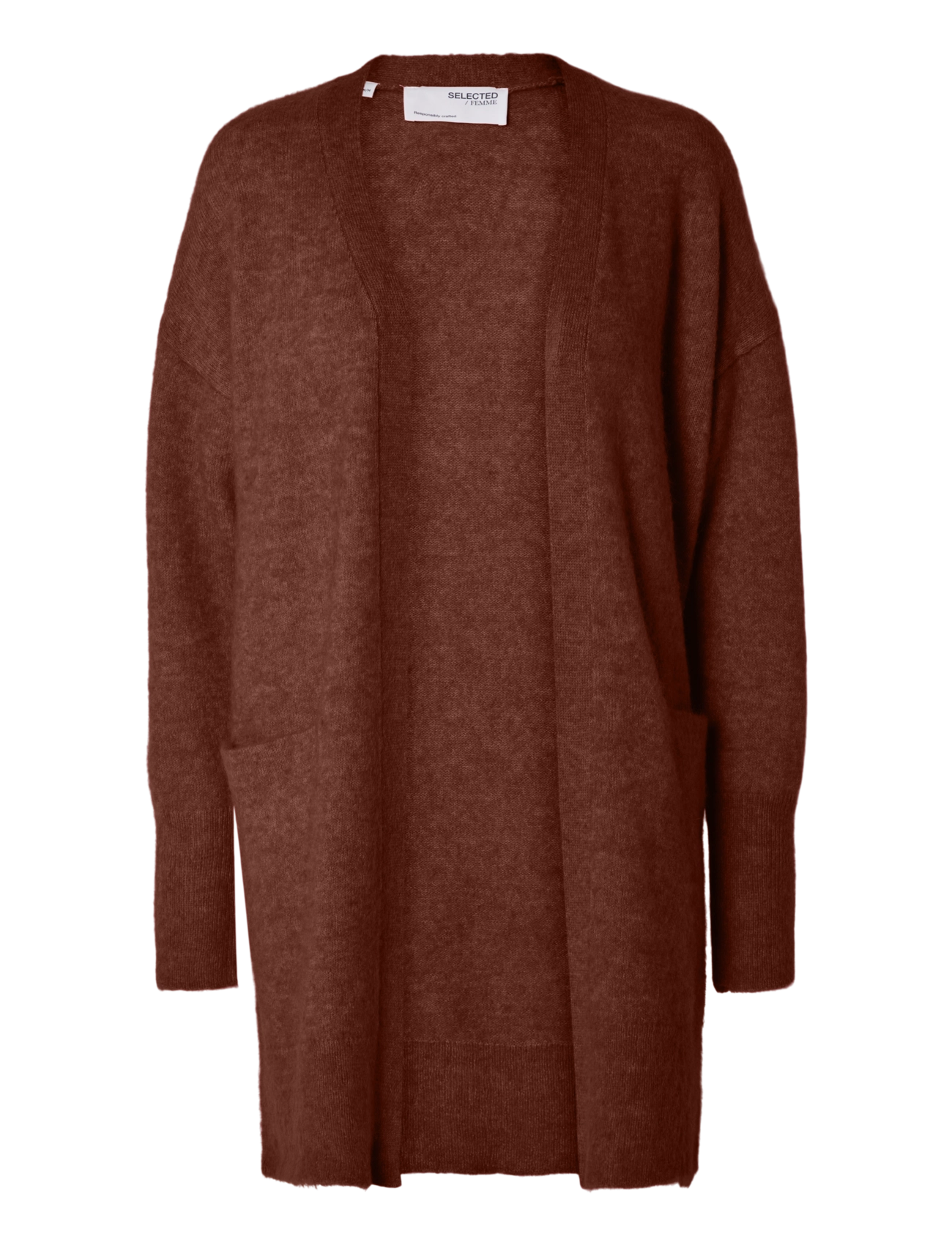 Selected Slflulu New Ls Knit Long Cardigan B Noos, Kvinder, Lang Strikket Cardigan, Brun, Str: M