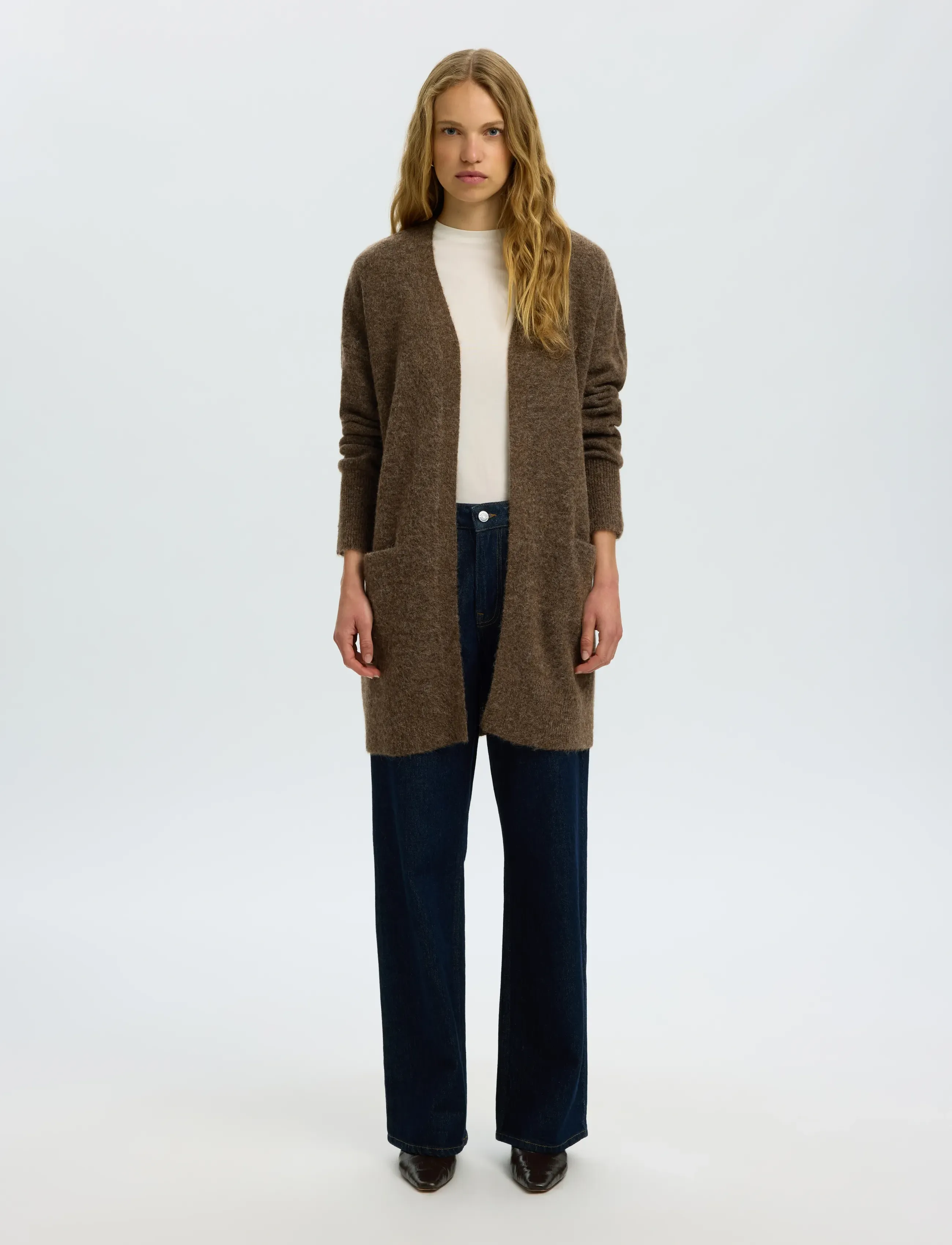 Selected Slflulu New Ls Knit Long Cardigan B Noos, Kvinder, Lang Strikket Cardigan, Brun, Str: M