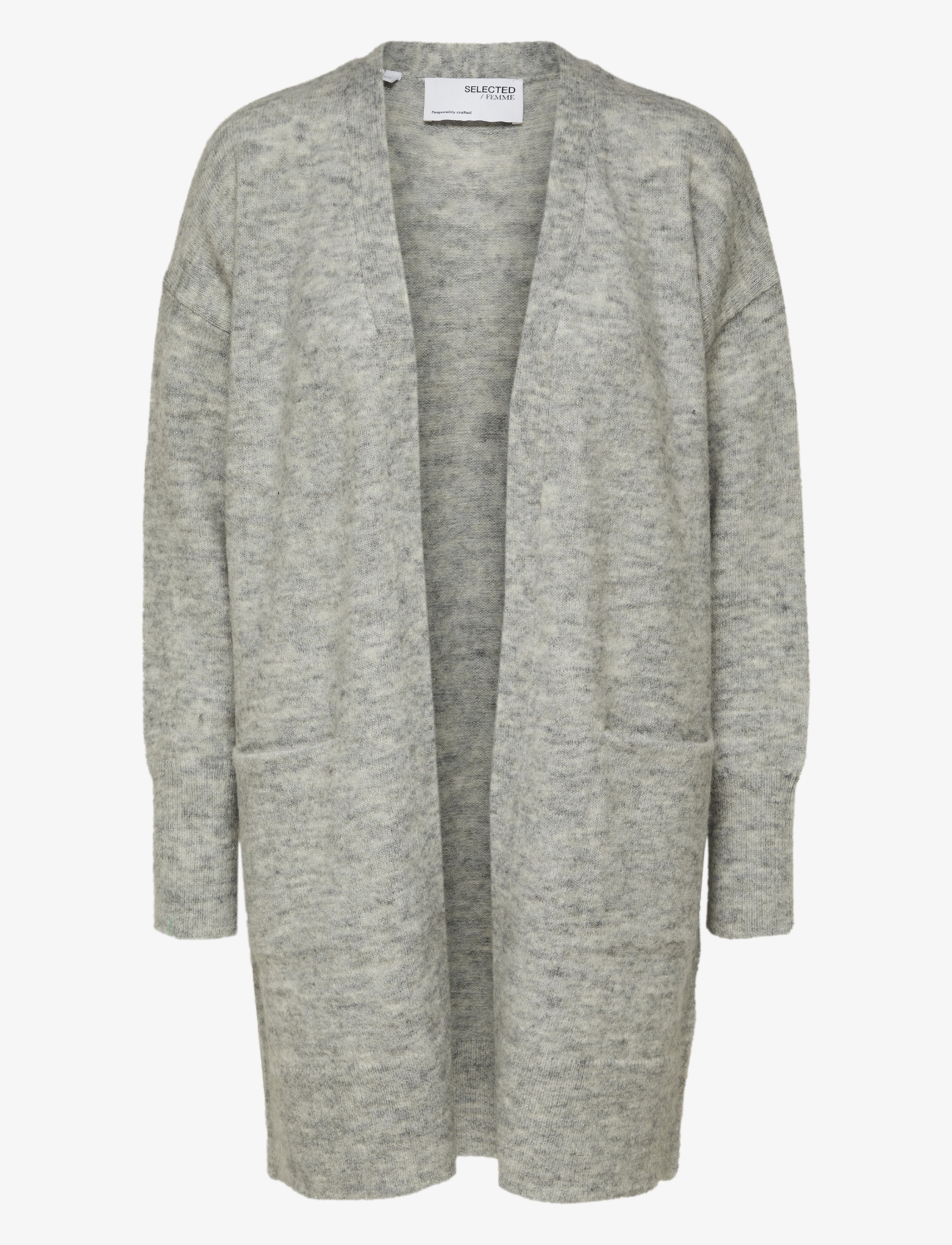 Selected SLWLULU NEW LS KNIT LONG CARDIGAN B NOOS - Cardigans - LIGHT GREY MELANGE / grey