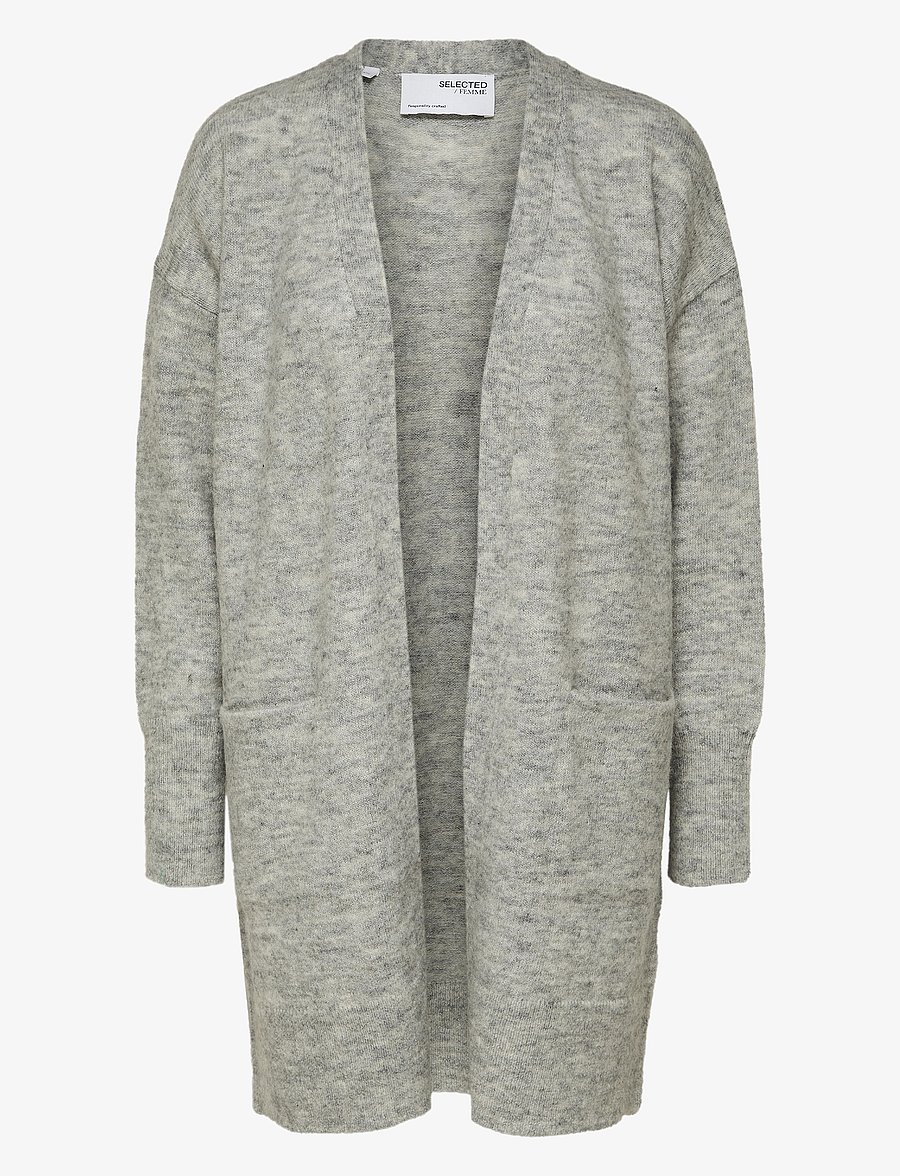 Selected - SLWLULU NEW LS KNIT LONG CARDIGAN B NOOS - strickjacken - light grey melange - 1