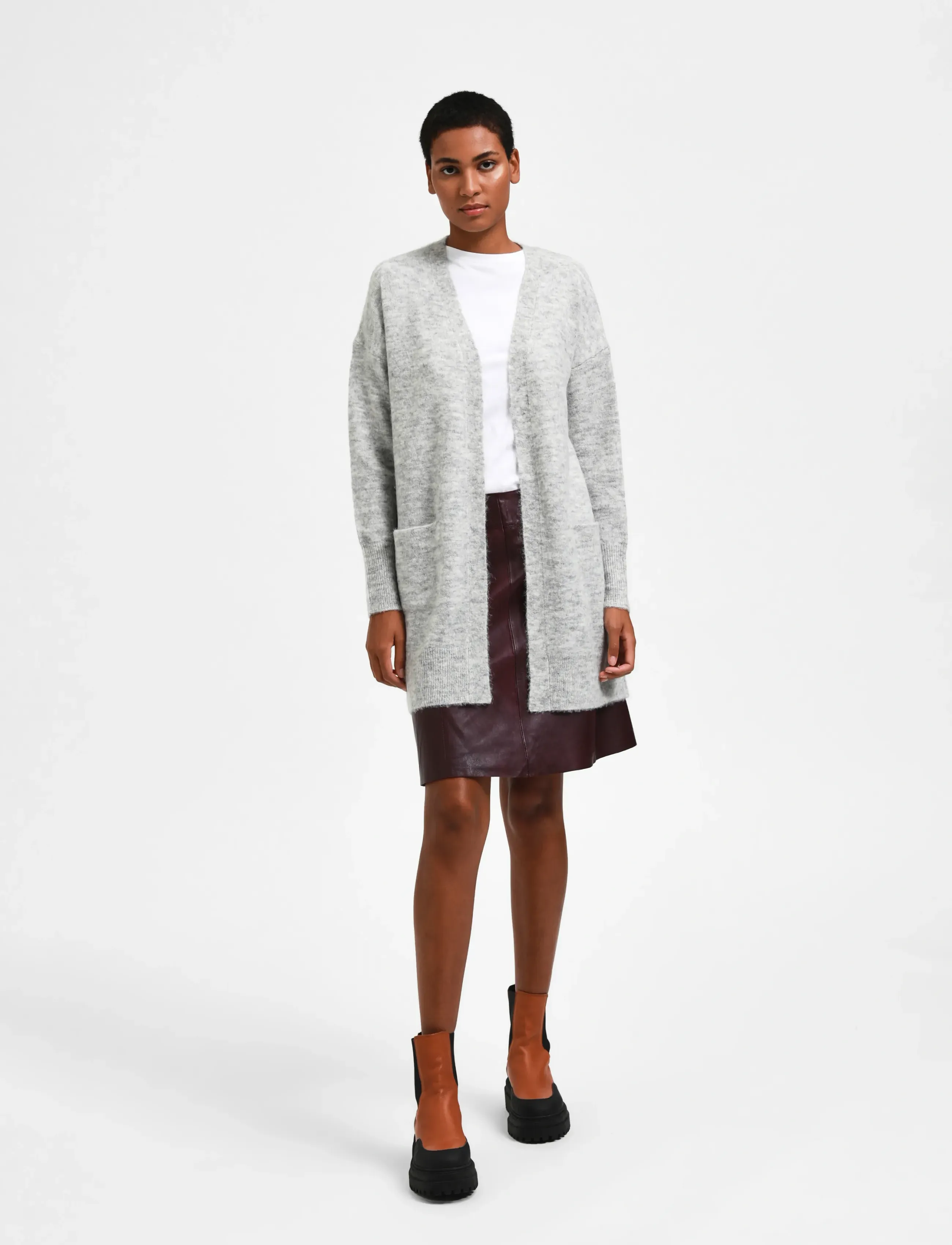 Selected Slflulu New Ls Knit Long Cardigan B Noos, Kvinder, Lang Strikket Cardigan, Grå, Str: XL