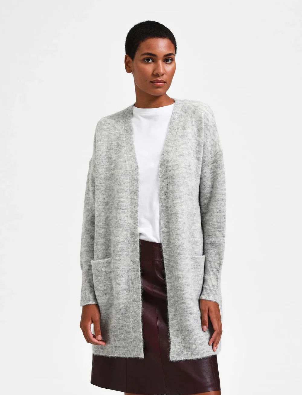 Selected - SLFLULU NEW LS KNIT LONG CARDIGAN  B - cardigans - light grey melange - 0