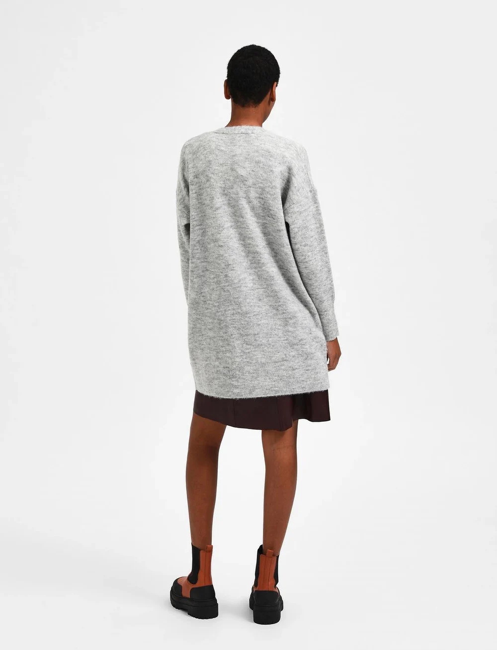 Selected - SLFLULU NEW LS KNIT LONG CARDIGAN  B - cardigans - light grey melange - 3