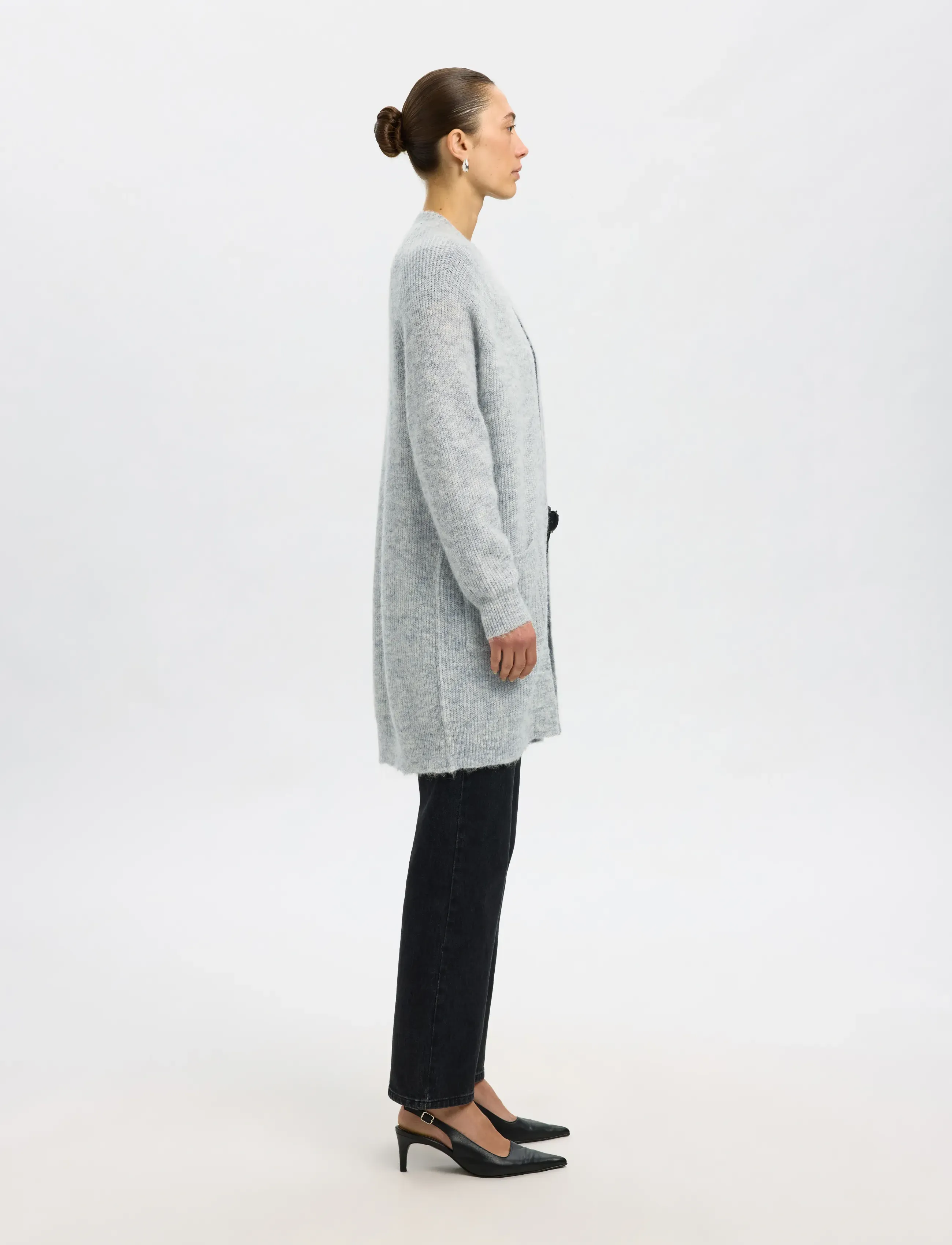 Selected - SLWLULU NEW LS KNIT LONG CARDIGAN B NOOS - cardigans - light grey melange - 4
