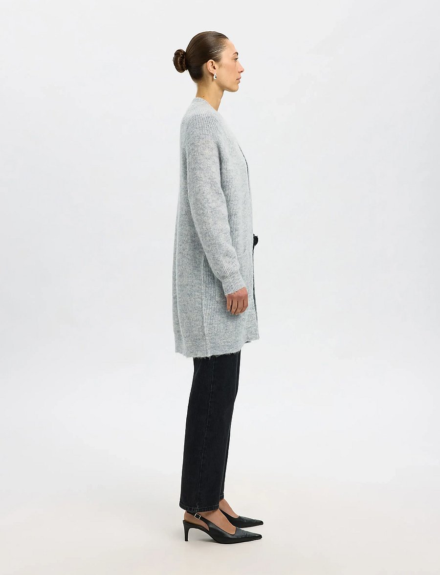 Selected - SLWLULU NEW LS KNIT LONG CARDIGAN B NOOS - strickjacken - light grey melange - 4