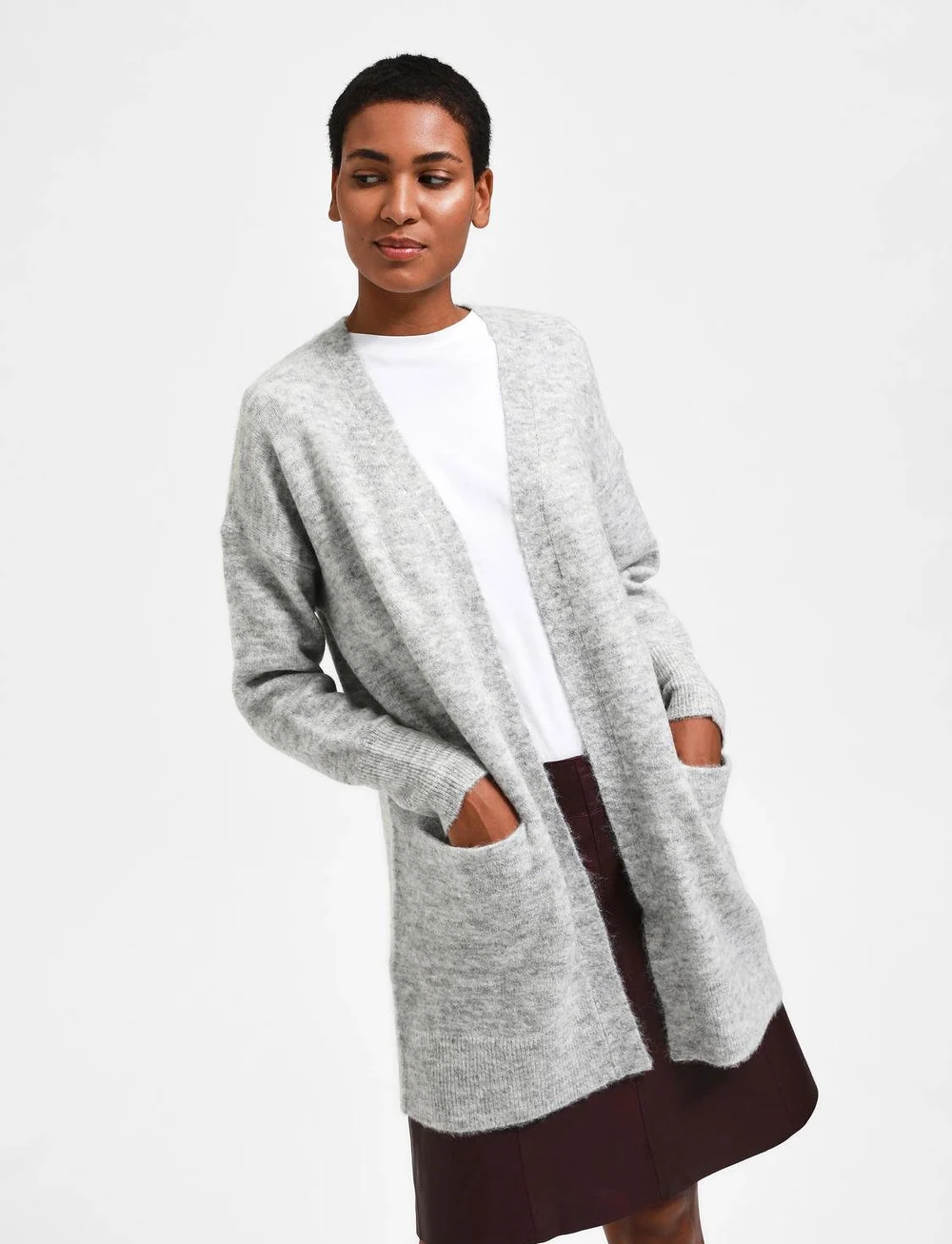 Selected - SLFLULU NEW LS KNIT LONG CARDIGAN  B - cardigans - light grey melange - 5