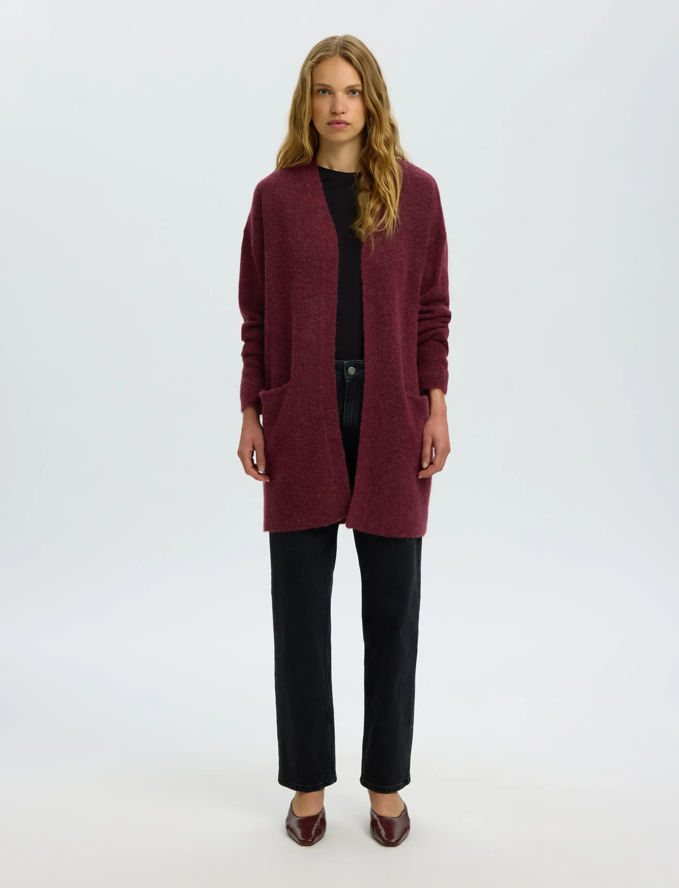 Selected Slflulu New Ls Knit Long Cardigan B Noos, Kvinder, Lang Strikket Cardigan, Bordeaux, Str: L