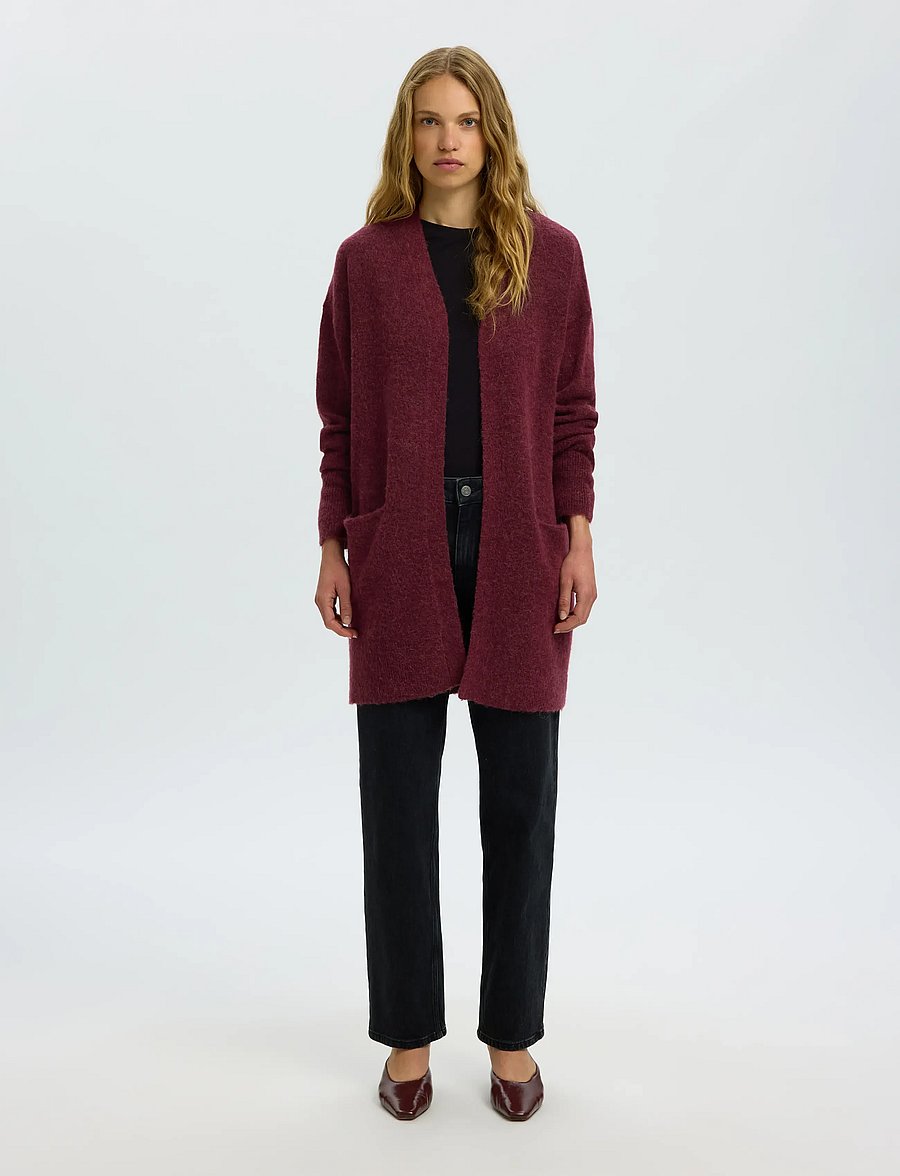 Selected - SLWLULU NEW LS KNIT LONG CARDIGAN B NOOS - strickjacken - tawny port - 0