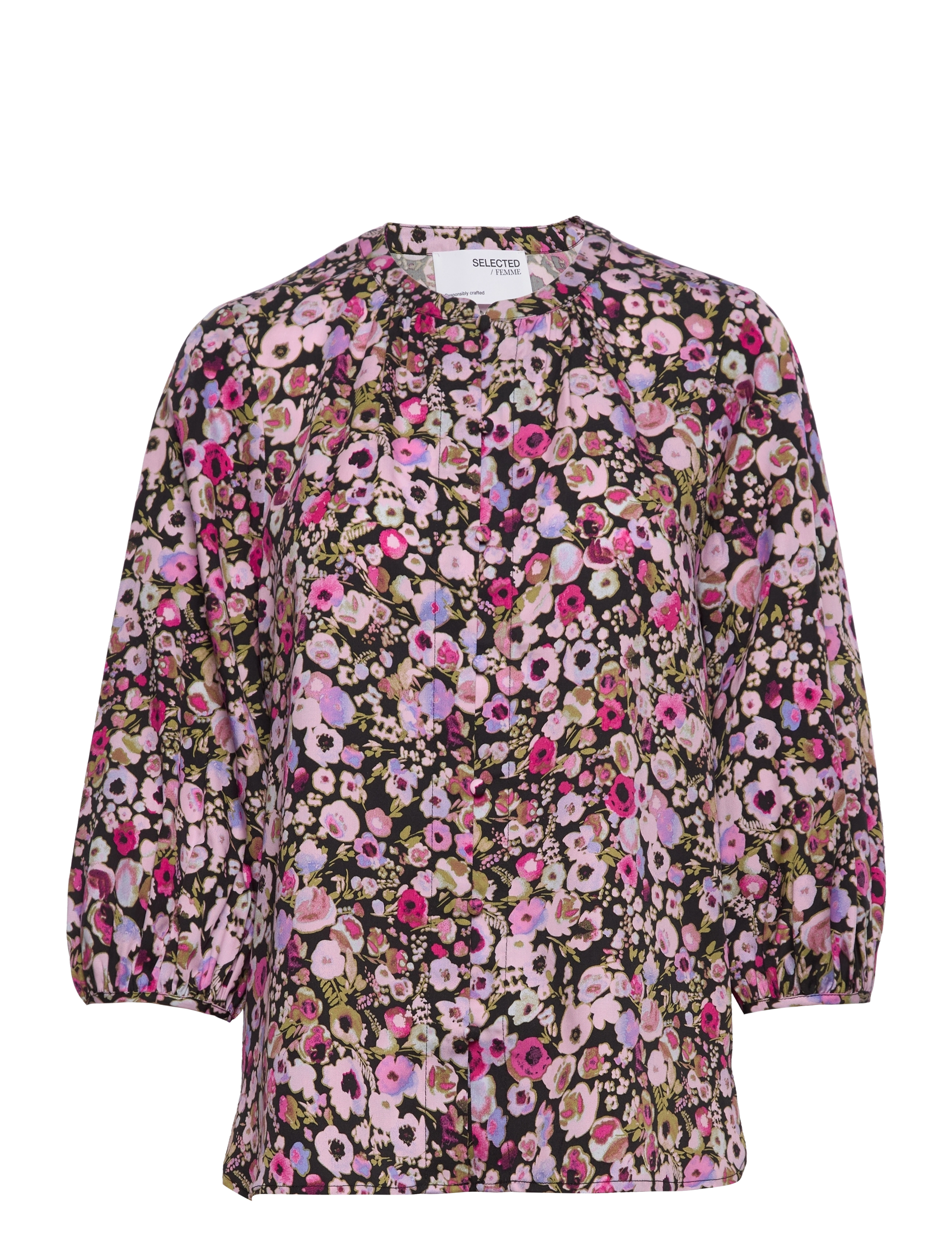 Selected Slfremina 3/4 Shirt B, Kvinder, Blomstret 3/4 Ærme Bluse, Multi/mønstret, Str: 34