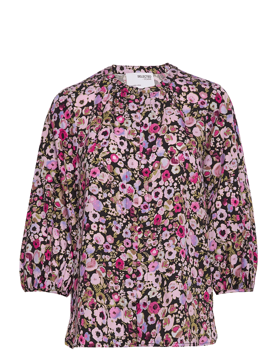 Selected - SLFREMINA 3/4 SHIRT B - langärmelige blusen - black - 0