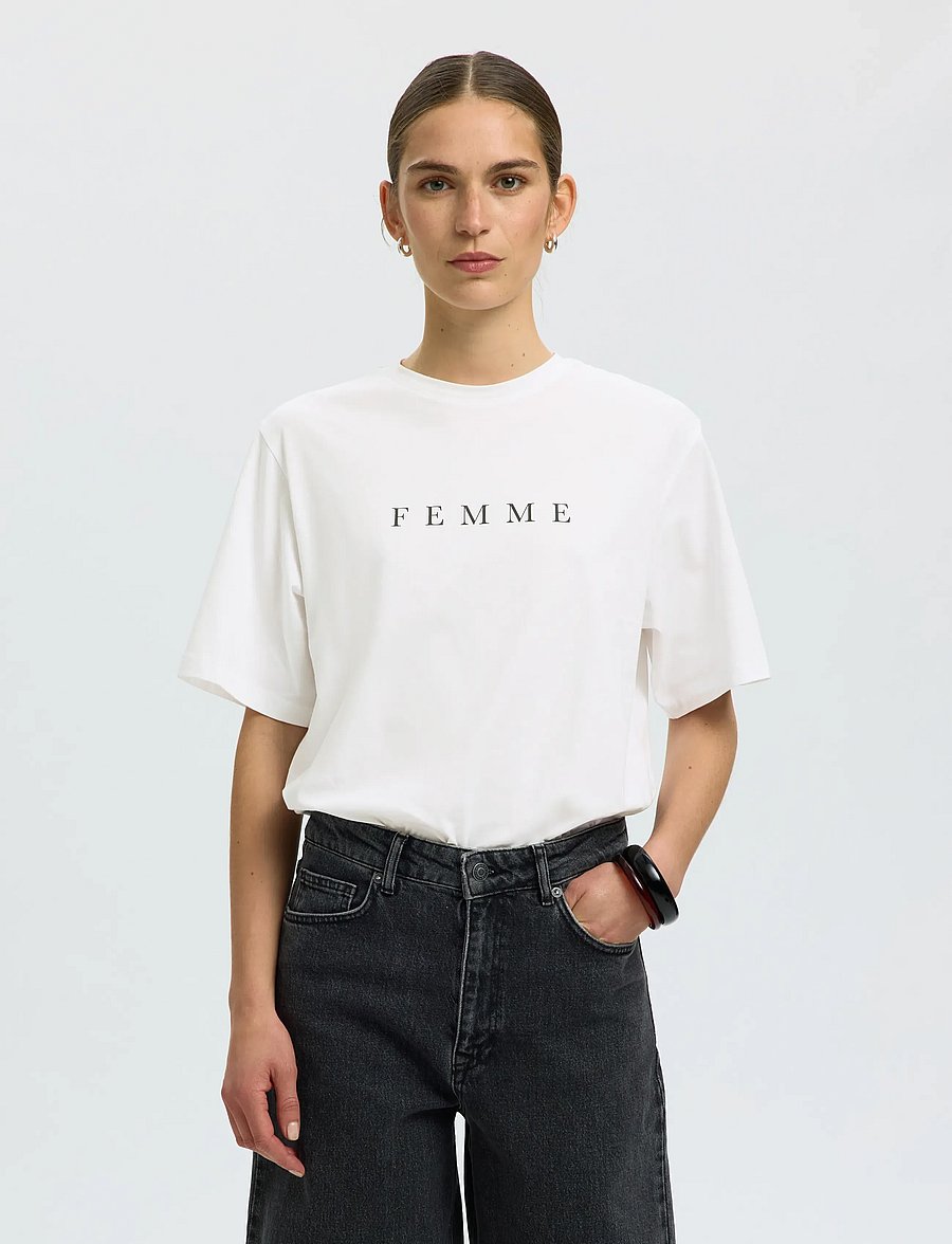 Selected - SLFVILJA SS PRINTED TEE W NOOS - t-shirts - bright white - 1