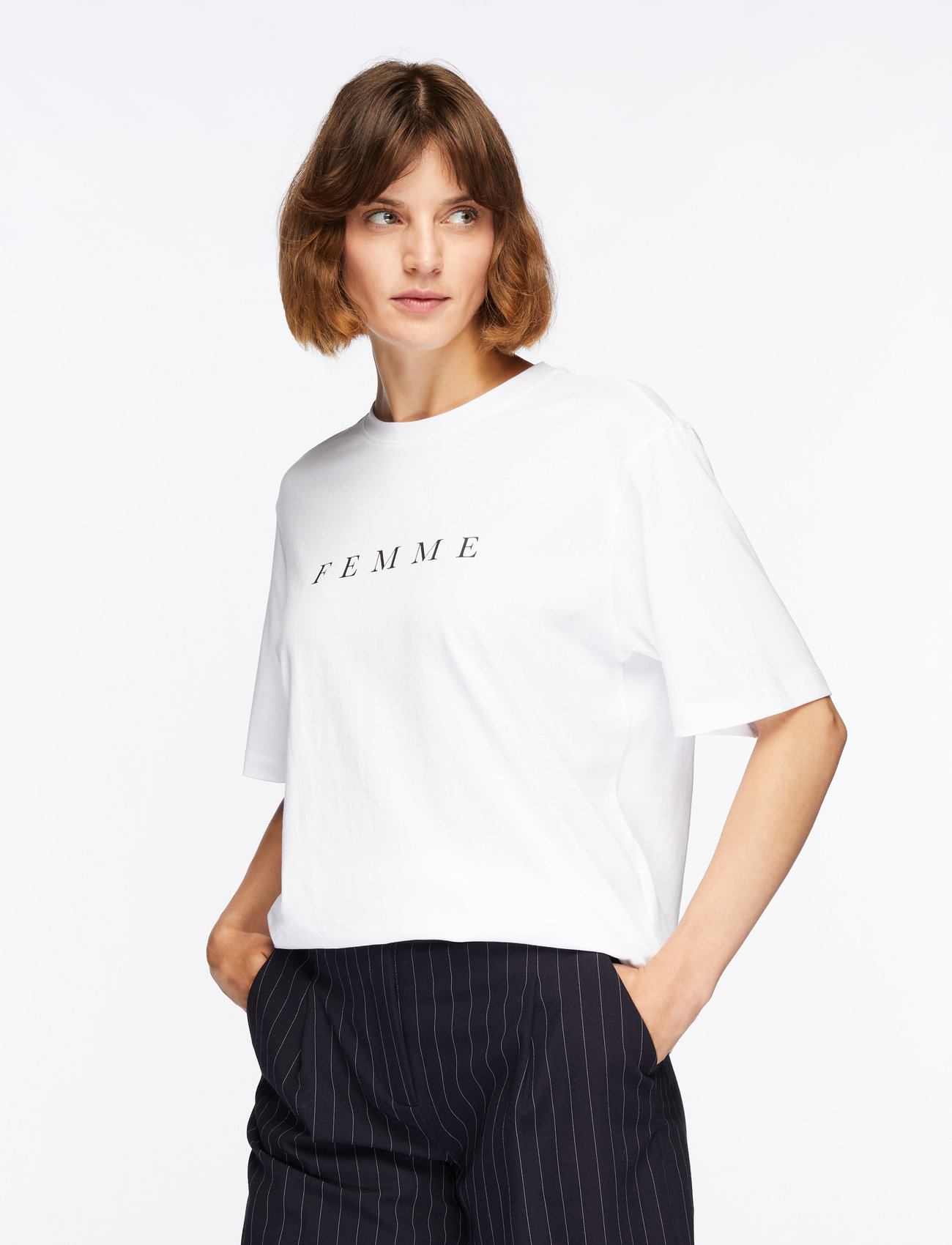 Selected - SLWVILJA SS PRINTED TEE W NOOS - t-shirty - bright white - 0