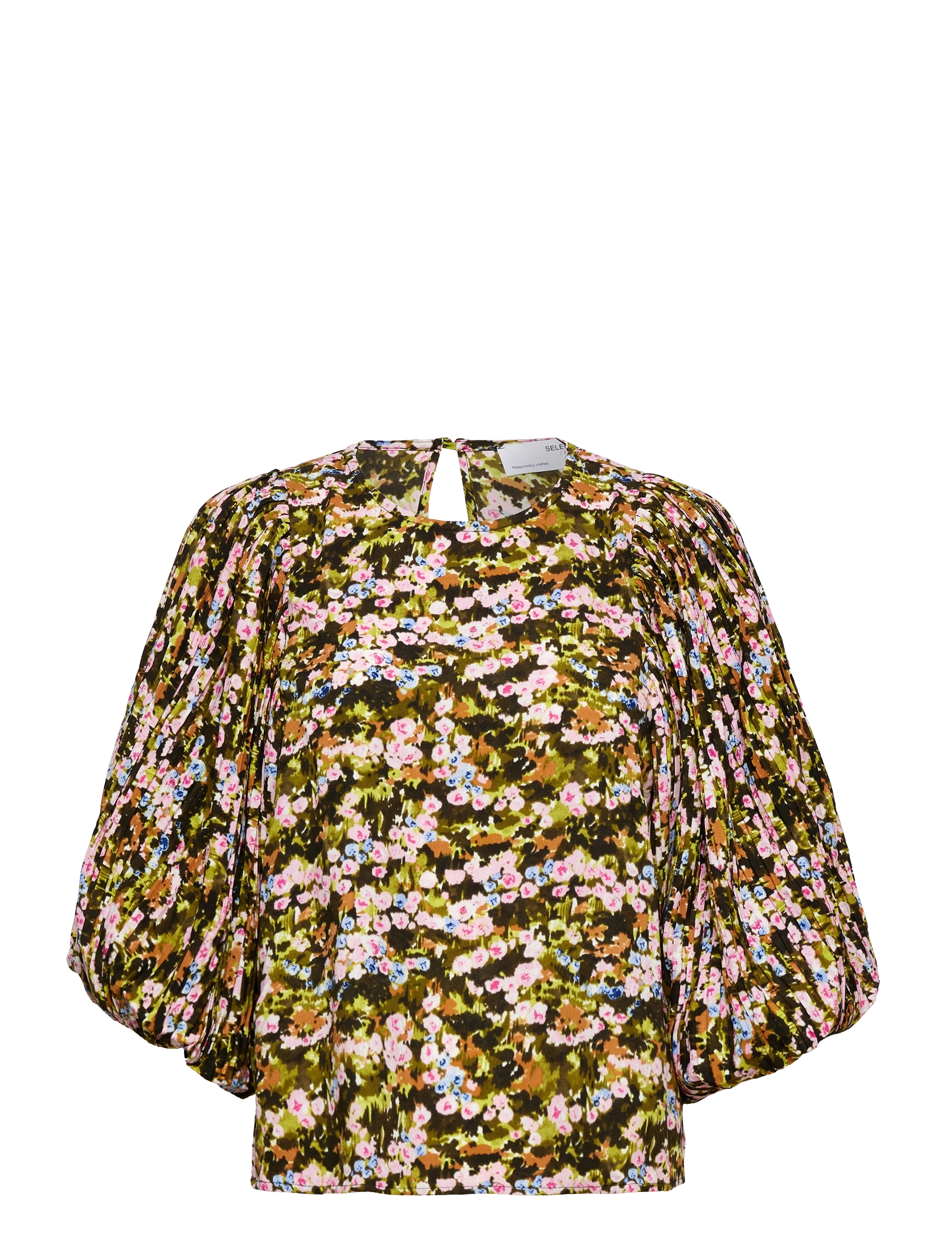 Selected SLFEVIE 3/4 PLISSE TOP B - Bluser - DARK CITRON / multi