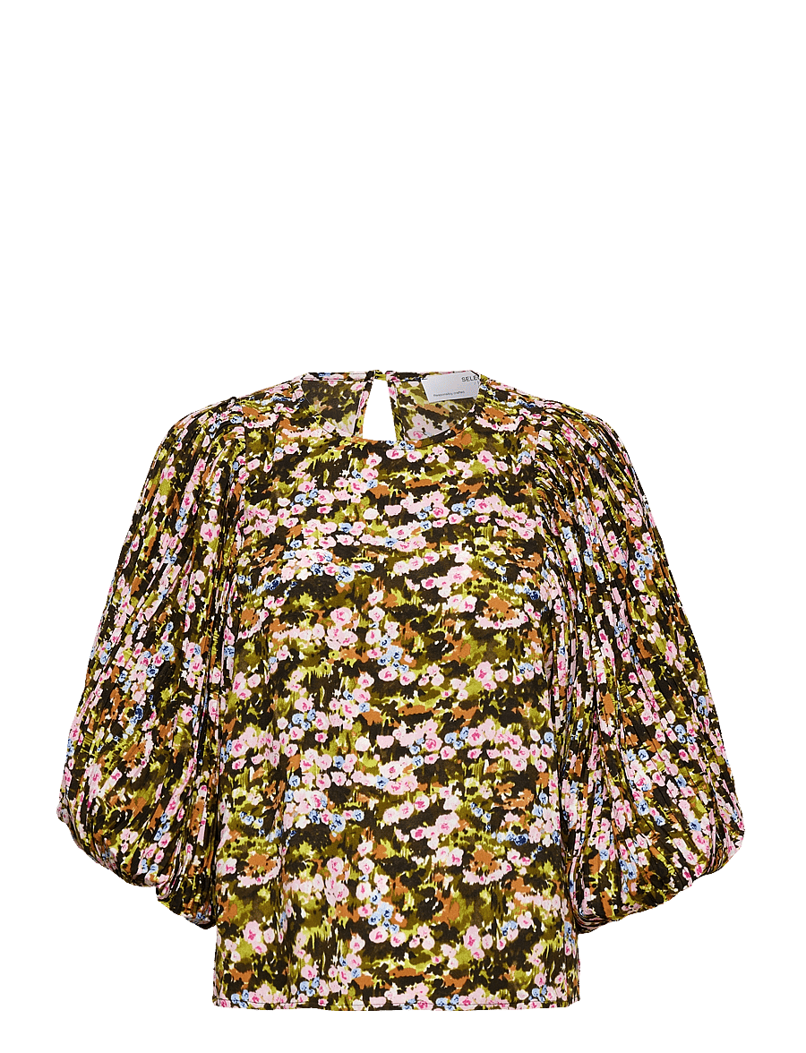 Selected - SLFEVIE 3/4 PLISSE TOP B - trekvartærmede bluser - dark citron - 1
