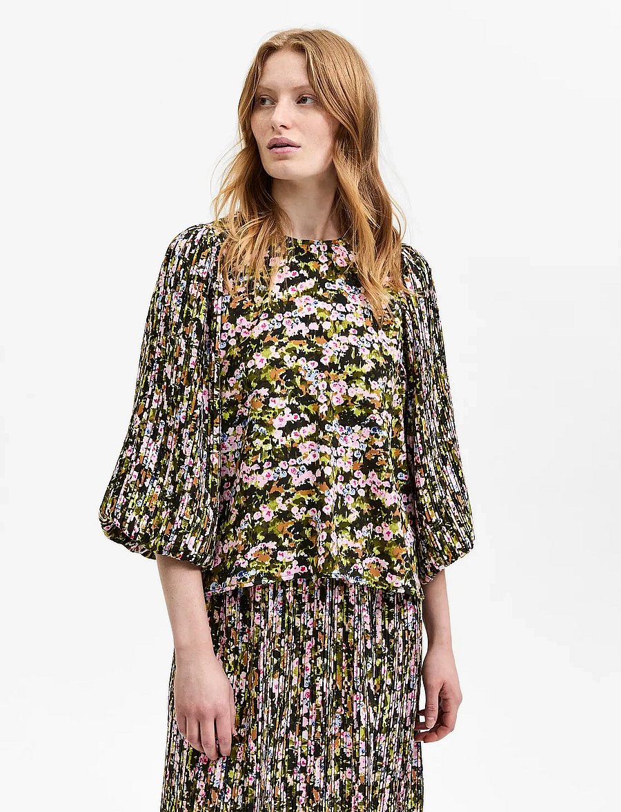 Selected - SLFEVIE 3/4 PLISSE TOP B - trekvartærmede bluser - dark citron - 0