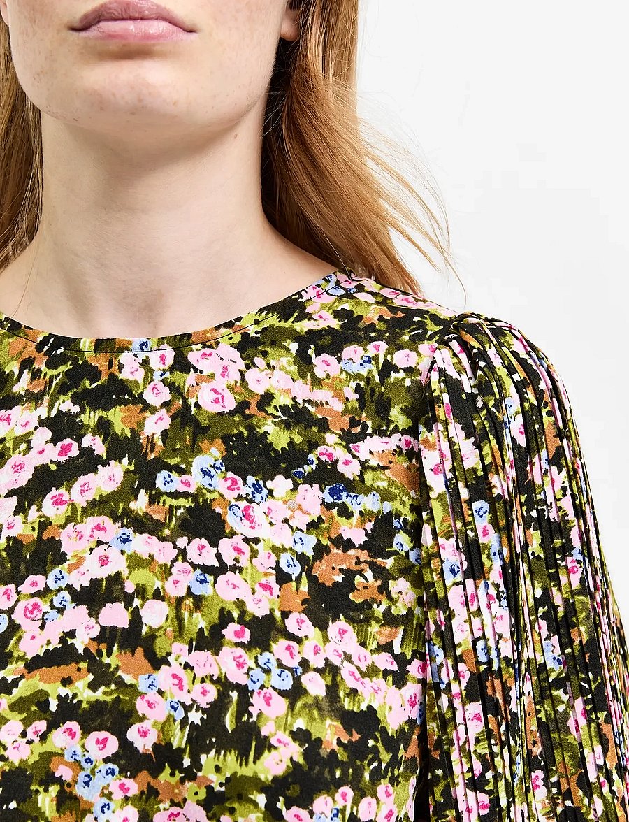 Selected - SLFEVIE 3/4 PLISSE TOP B - trekvartærmede bluser - dark citron - 5