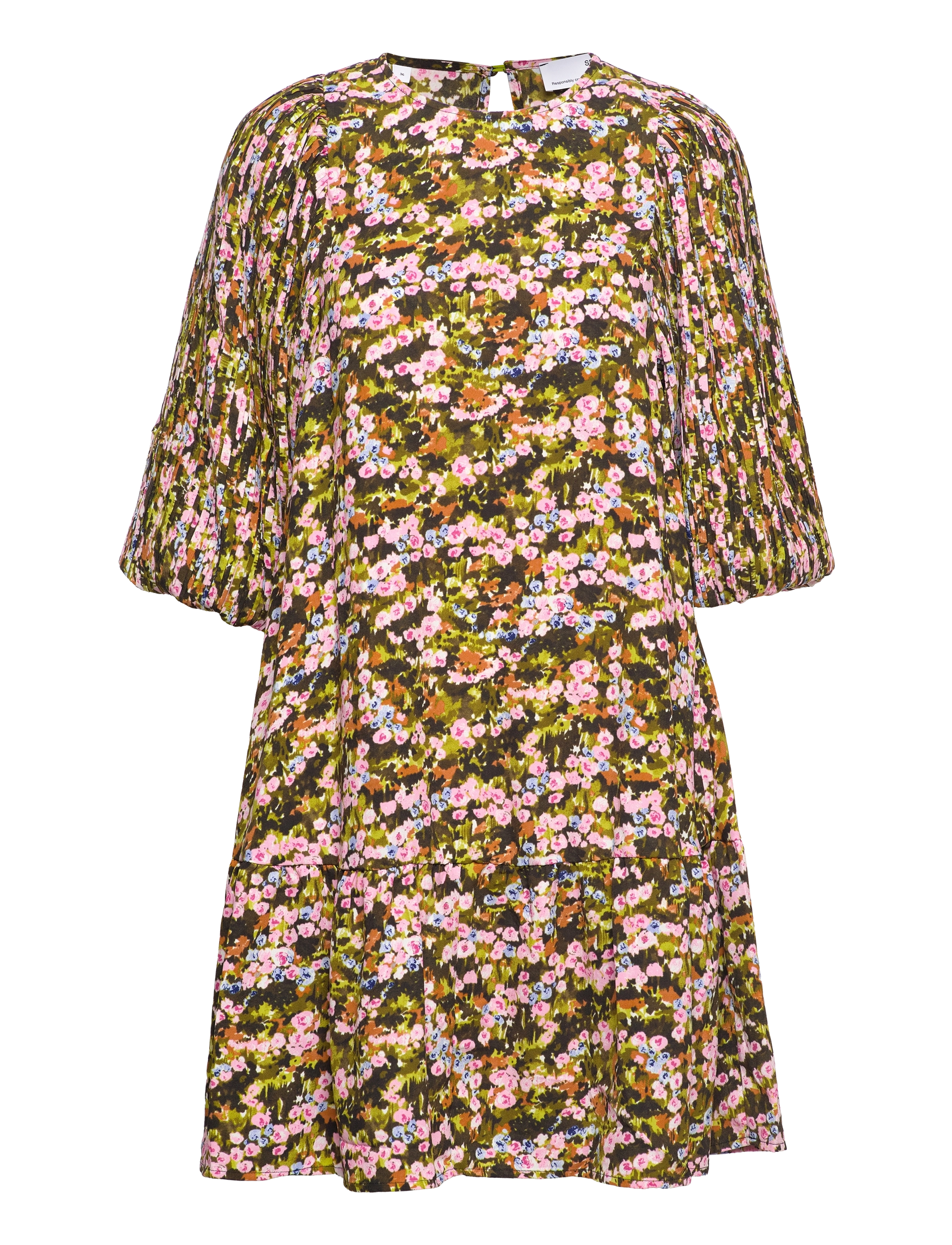 Selected - SLFEVIE 3/4 PLISSE DRESS B - robes courtes - dark citron - 1