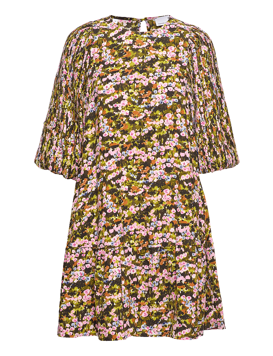 Selected - SLFEVIE 3/4 PLISSE DRESS B - kurze kleider - dark citron - 1