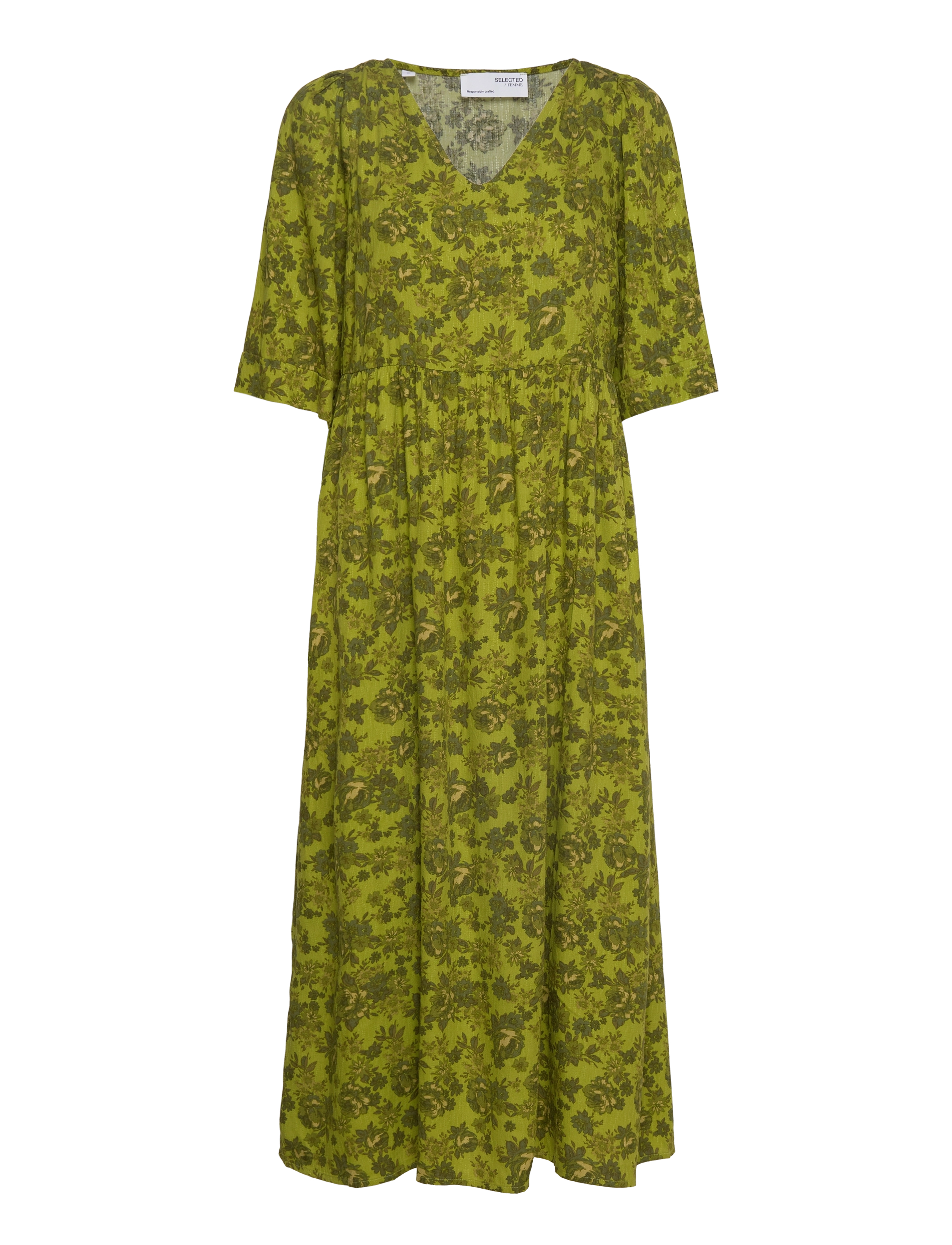 Selected SLFHEIDI 2/4 MIDI DRESS B - Kjoler - DARK CITRON / green