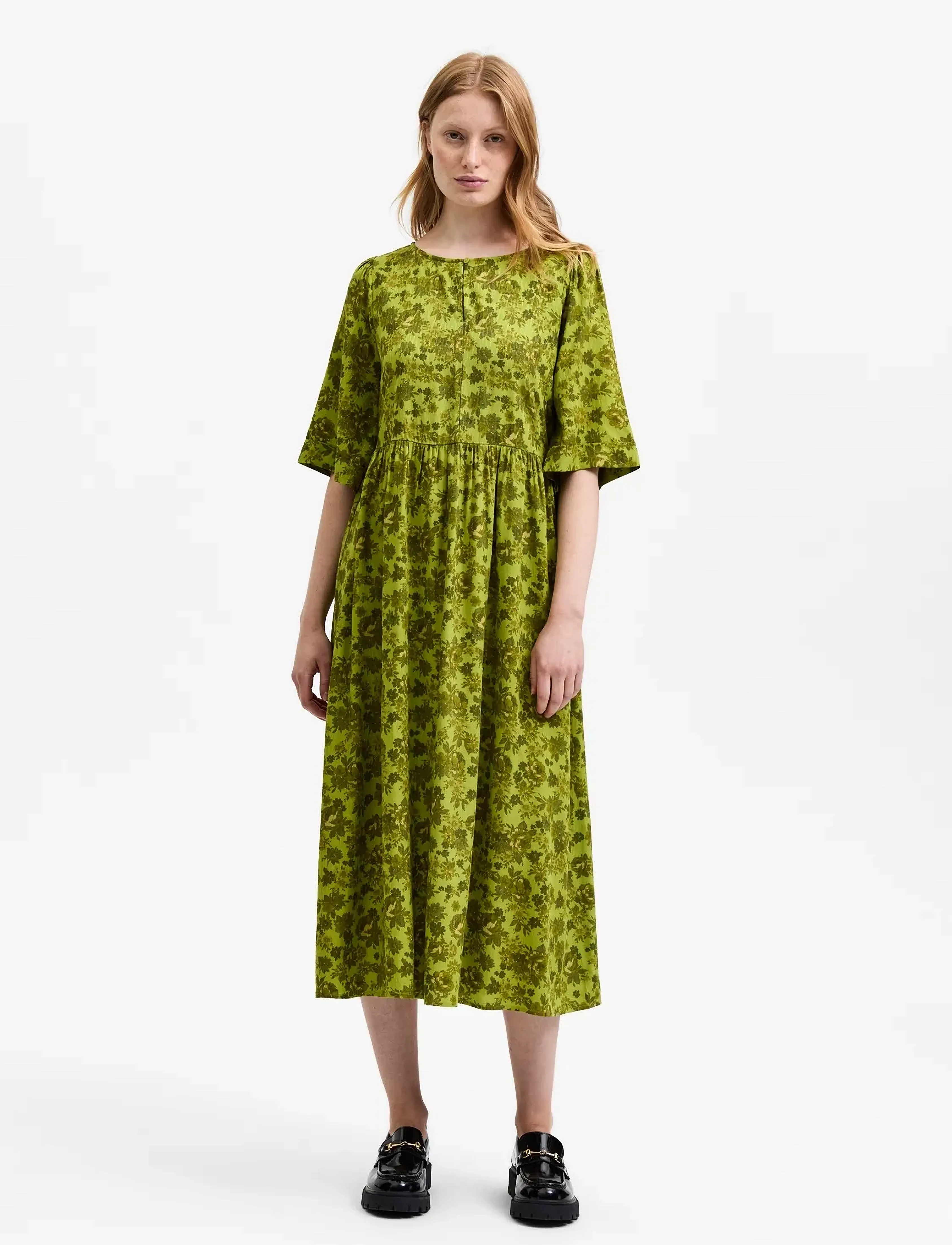 Selected SLFHEIDI 2/4 MIDI DRESS B - Kleidid - DARK CITRON / green