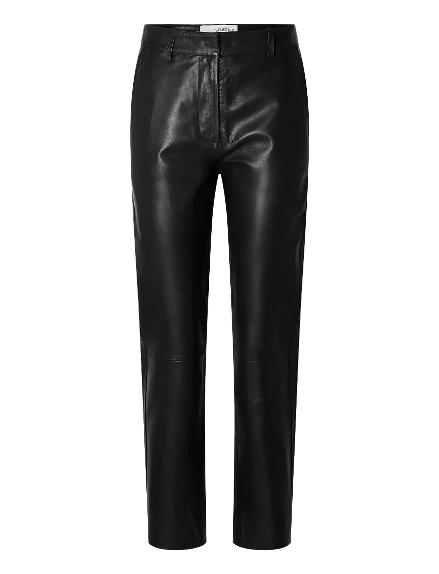 Selected - SLWMARIE MW LEATHER PANTS B NOOS - pantalons en cuir - black - 1