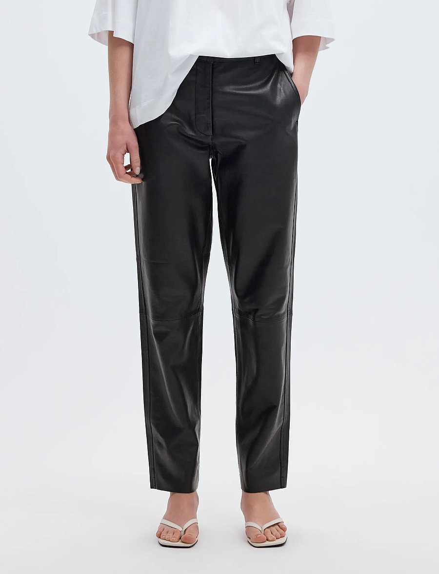 Selected - SLWMARIE MW LEATHER PANTS B NOOS - lederhosen - black - 0