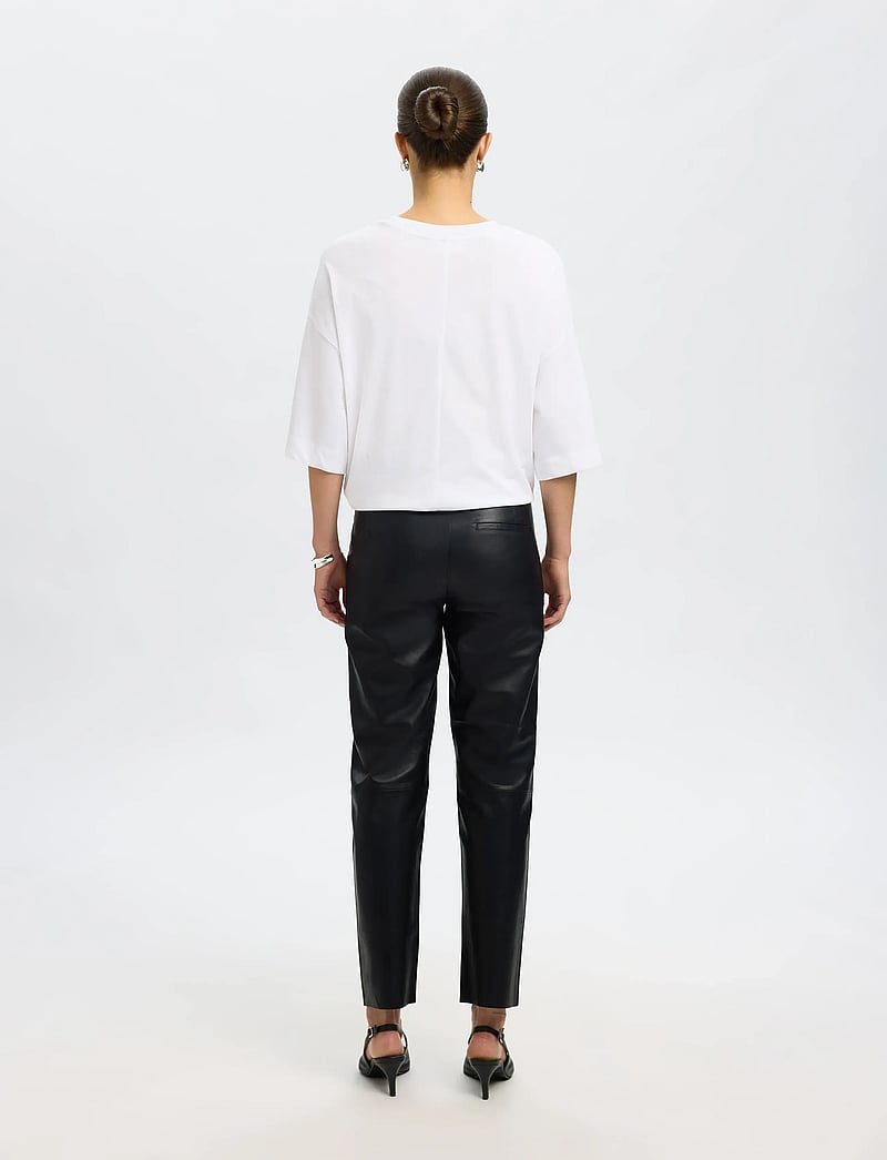 Selected - SLWMARIE MW LEATHER PANTS B NOOS - lederhosen - black - 3