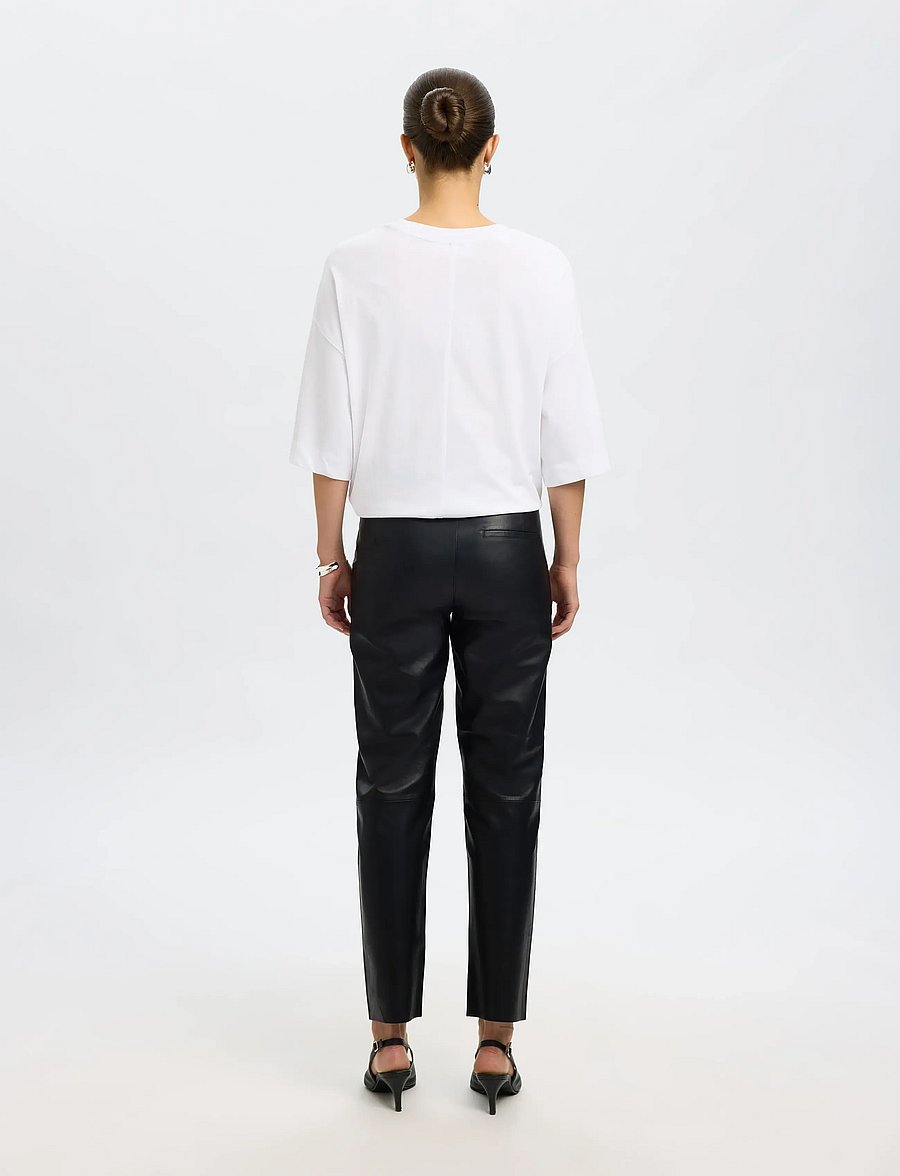 Selected - SLWMARIE MW LEATHER PANTS B NOOS - pantalons en cuir - black - 3