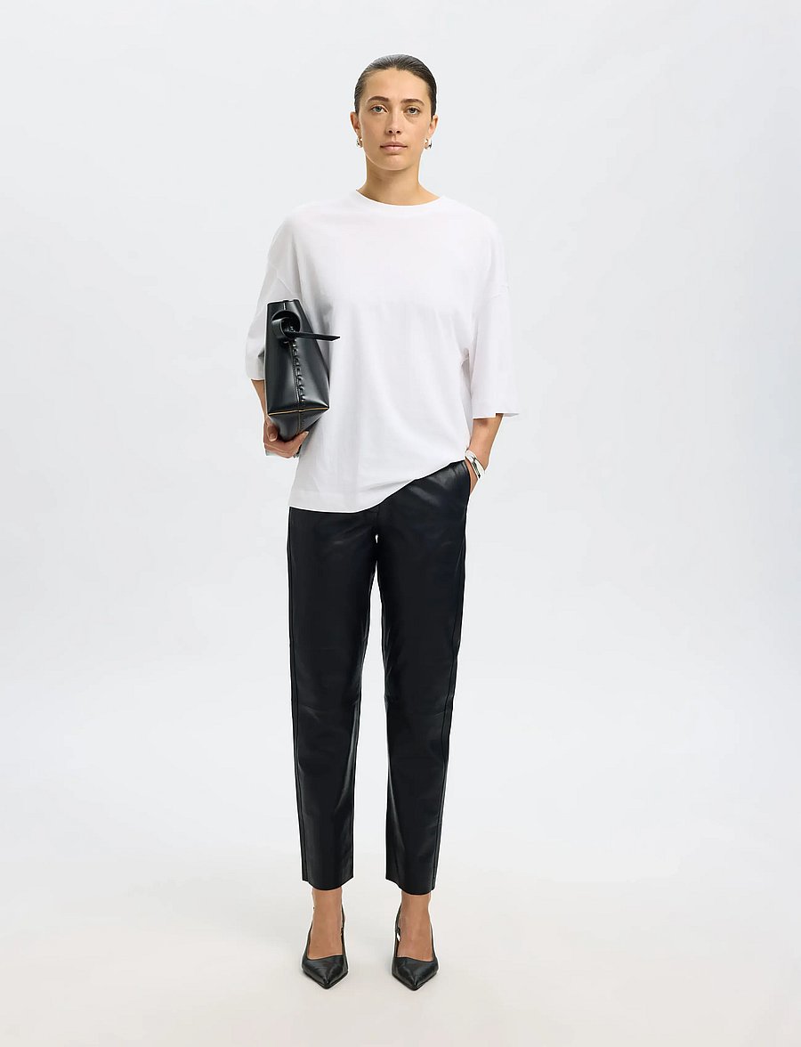 Selected - SLWMARIE MW LEATHER PANTS B NOOS - pantalons en cuir - black - 4