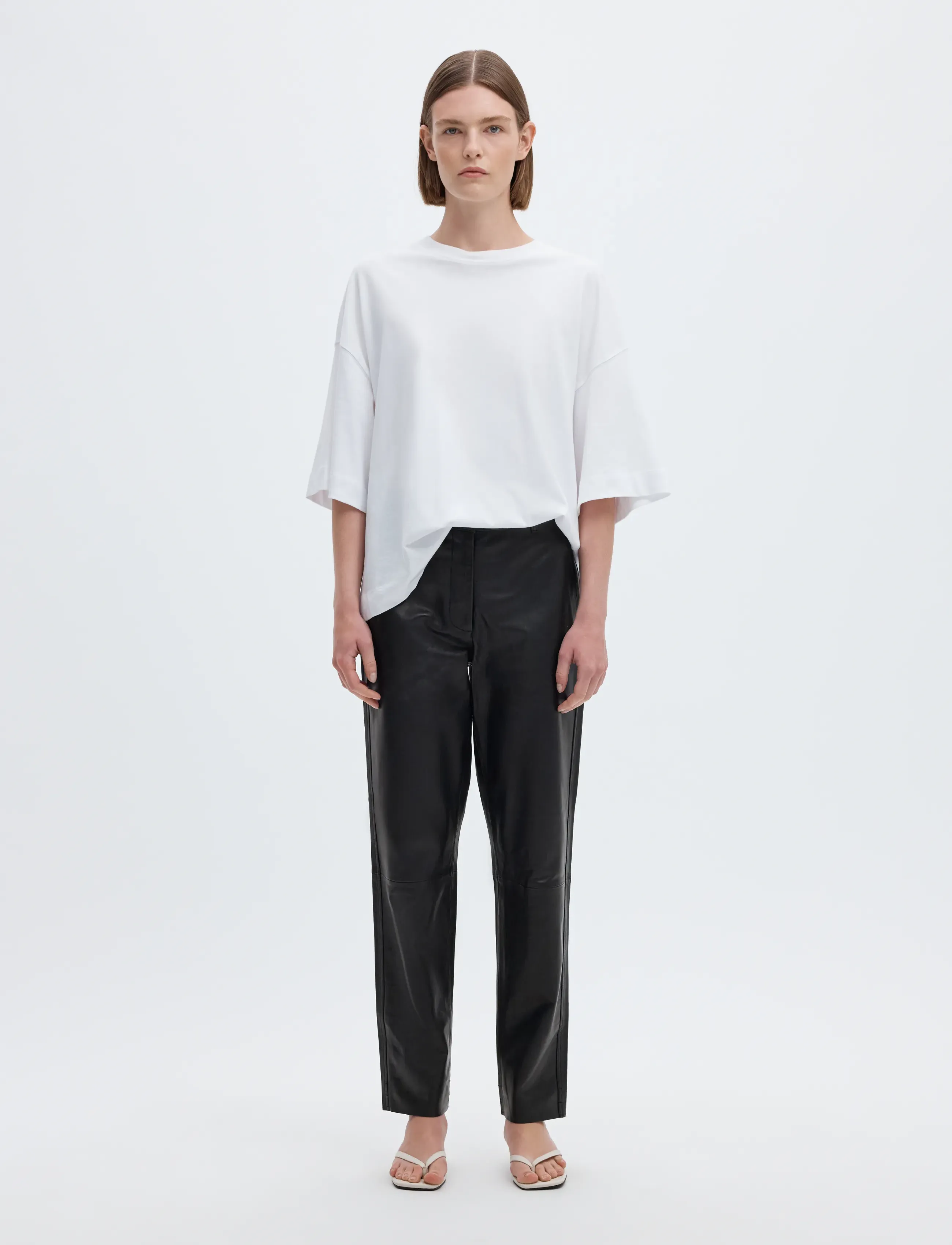 Selected - SLWMARIE MW LEATHER PANTS B NOOS - lederhosen - black - 4