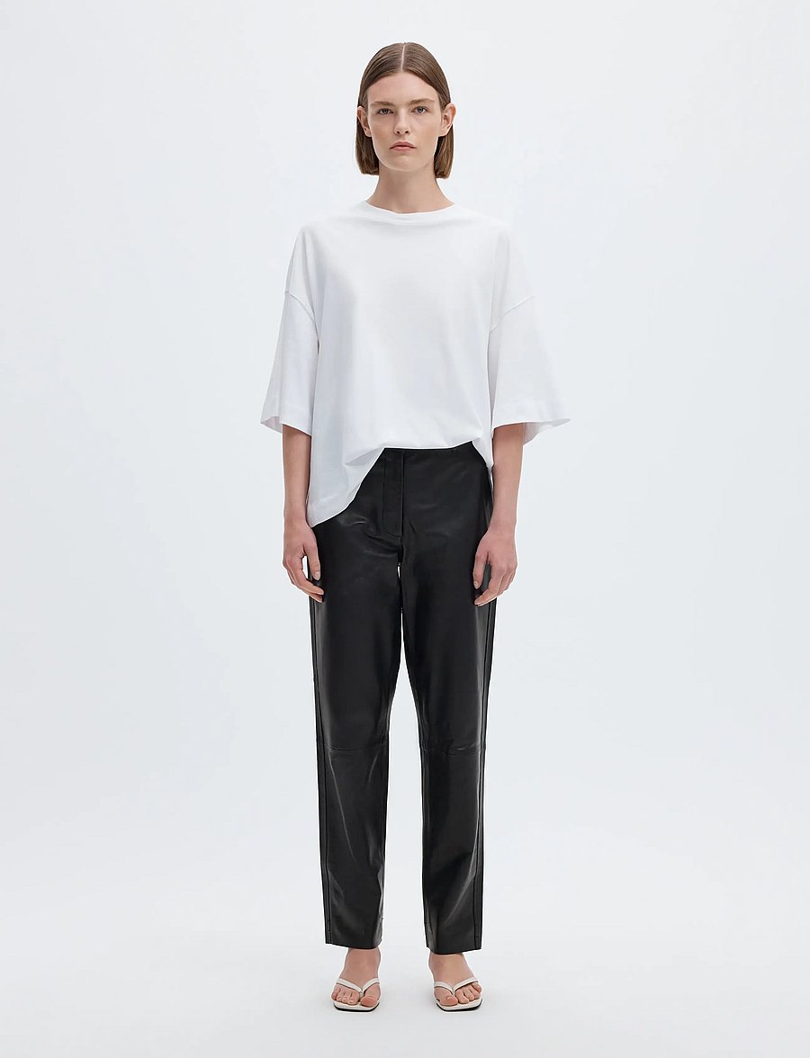 Selected - SLWMARIE MW LEATHER PANTS B NOOS - lederhosen - black - 4