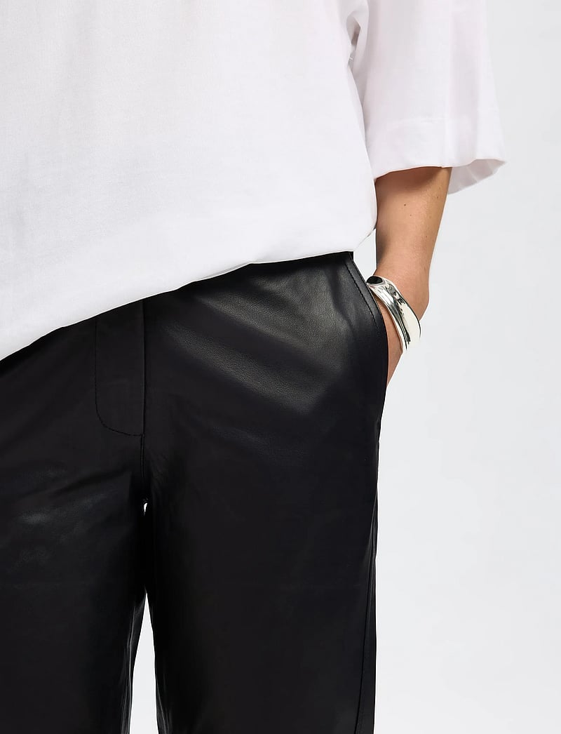 Selected - SLWMARIE MW LEATHER PANTS B NOOS - lederhosen - black - 5