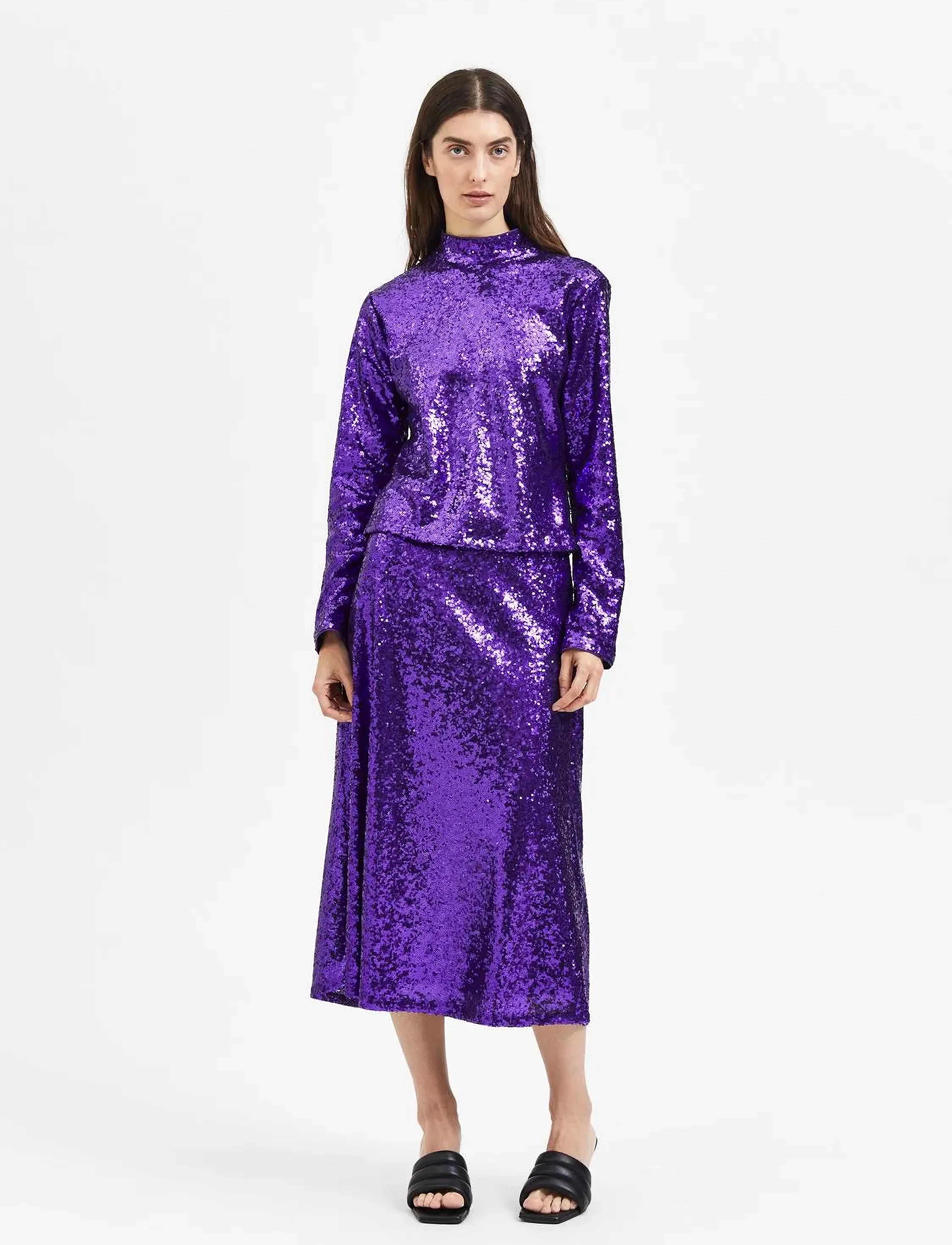 Selected - SLFSOLA LS SEQUINS TOP B - langærmede bluser - acai - 4