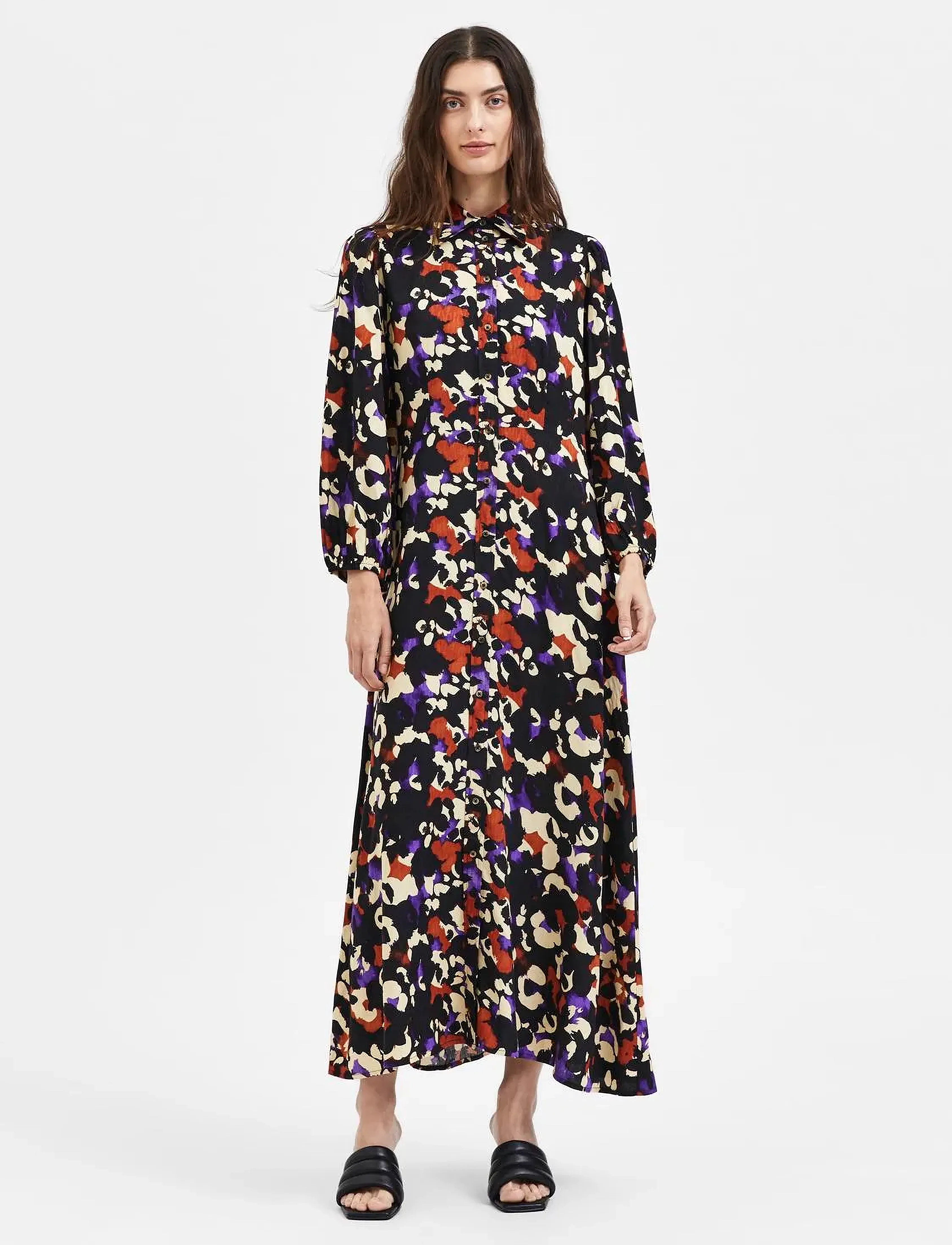 Selected SLFHOLDA 7/8 ANKLE DRESS B - Kleidid - BLACK / multi