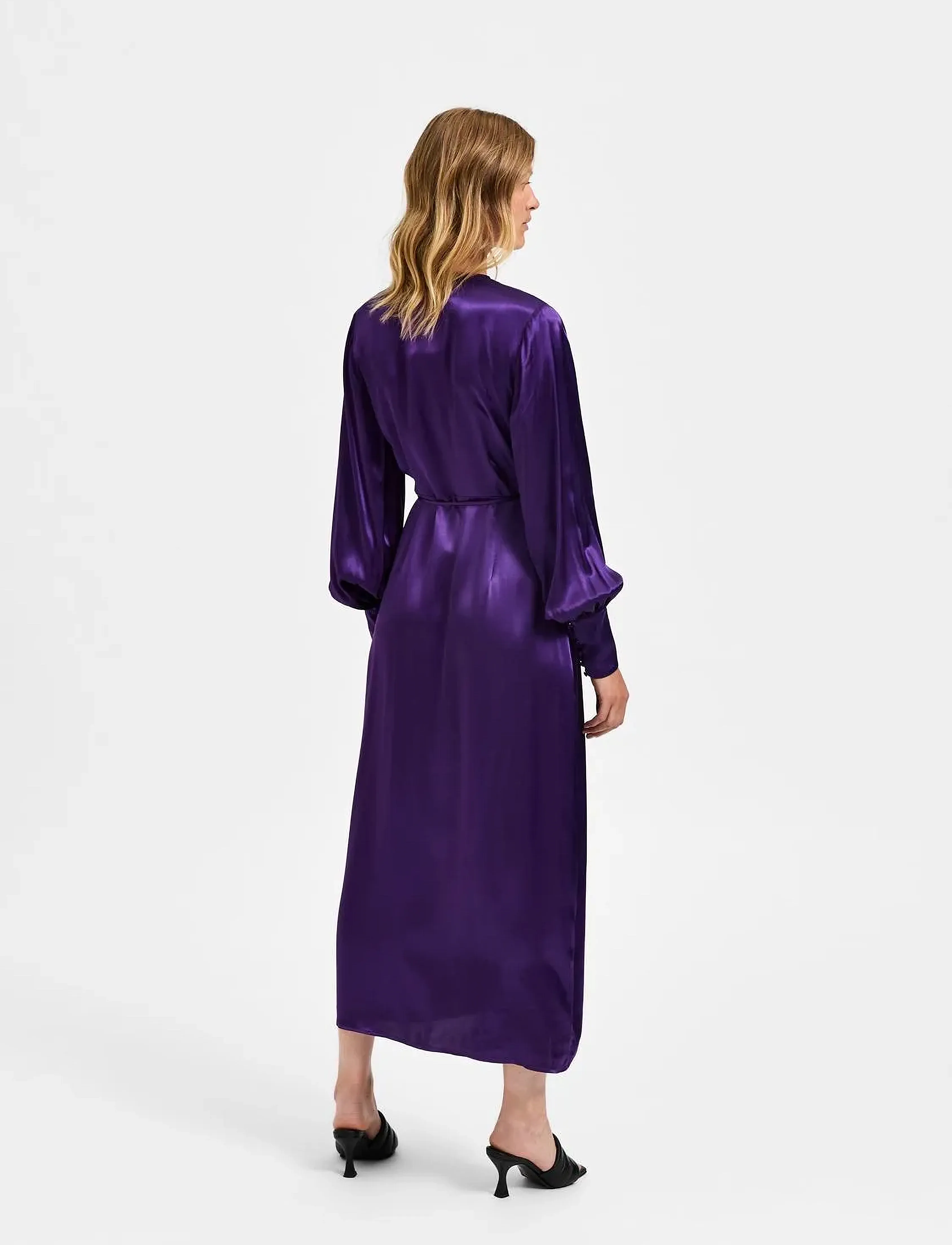 Selected - SLFLYRA LS ANKLE WRAP DRESS B - slå-om-kjoler - acai - 3